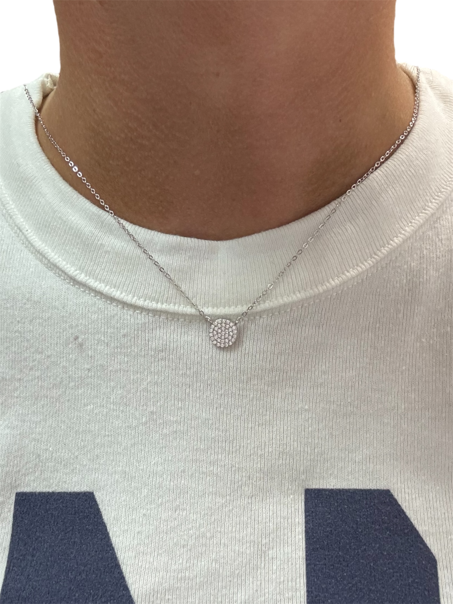 Sterling silver 925 circle studded CZ necklace from Private Label Jewelry, showcasing a sparkling design and elegant craftsmanship.