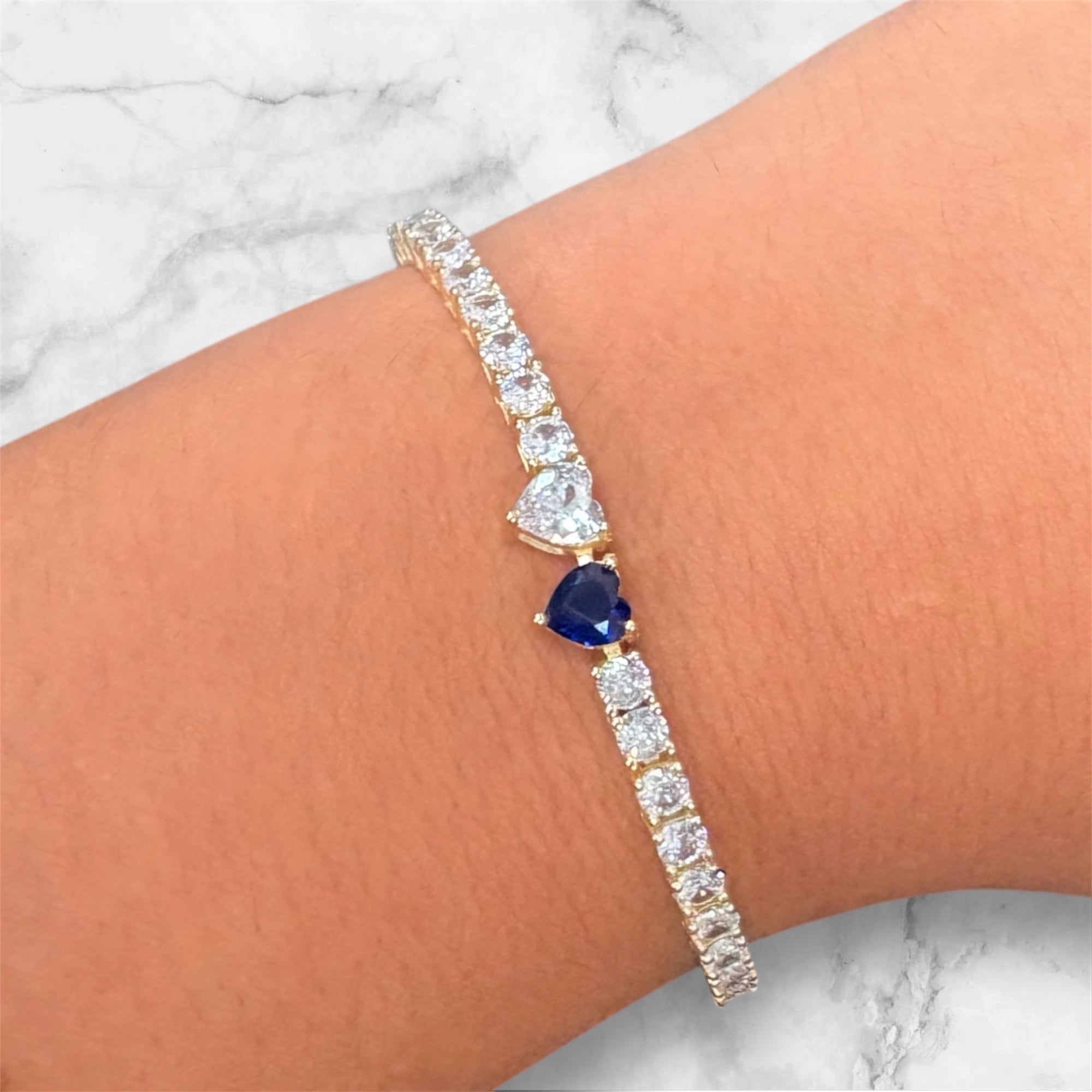 Blue Heart Tennis Bracelet