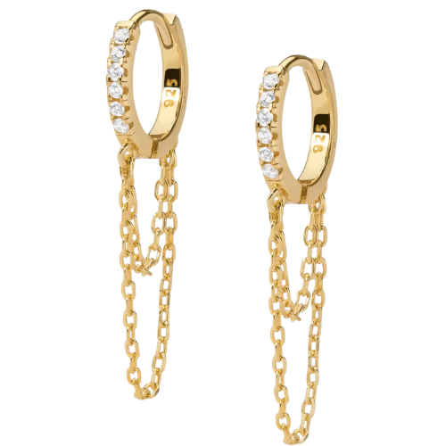 Pink and white chain link huggies earrings by Private label, showcasing a stylish and elegant design.