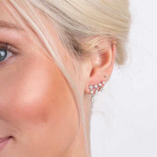 Pink and white ear climber earrings with a stylish design from a private label brand.