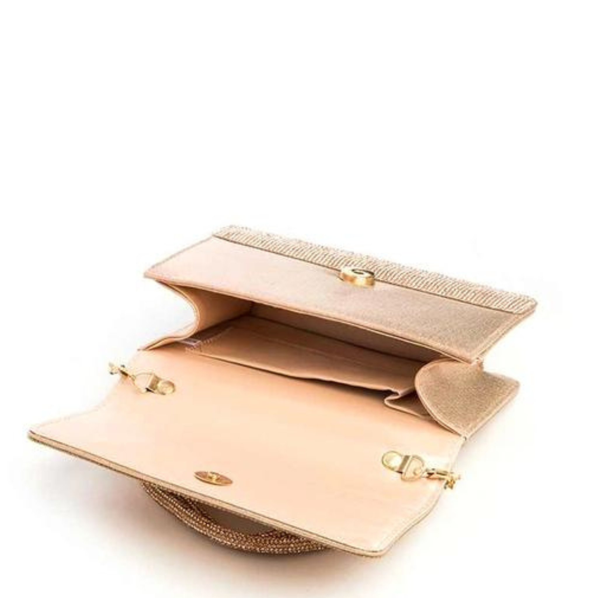 Small rhinestone top handle clutch bag with sparkling embellishments, perfect for bridal and party events, by private label.