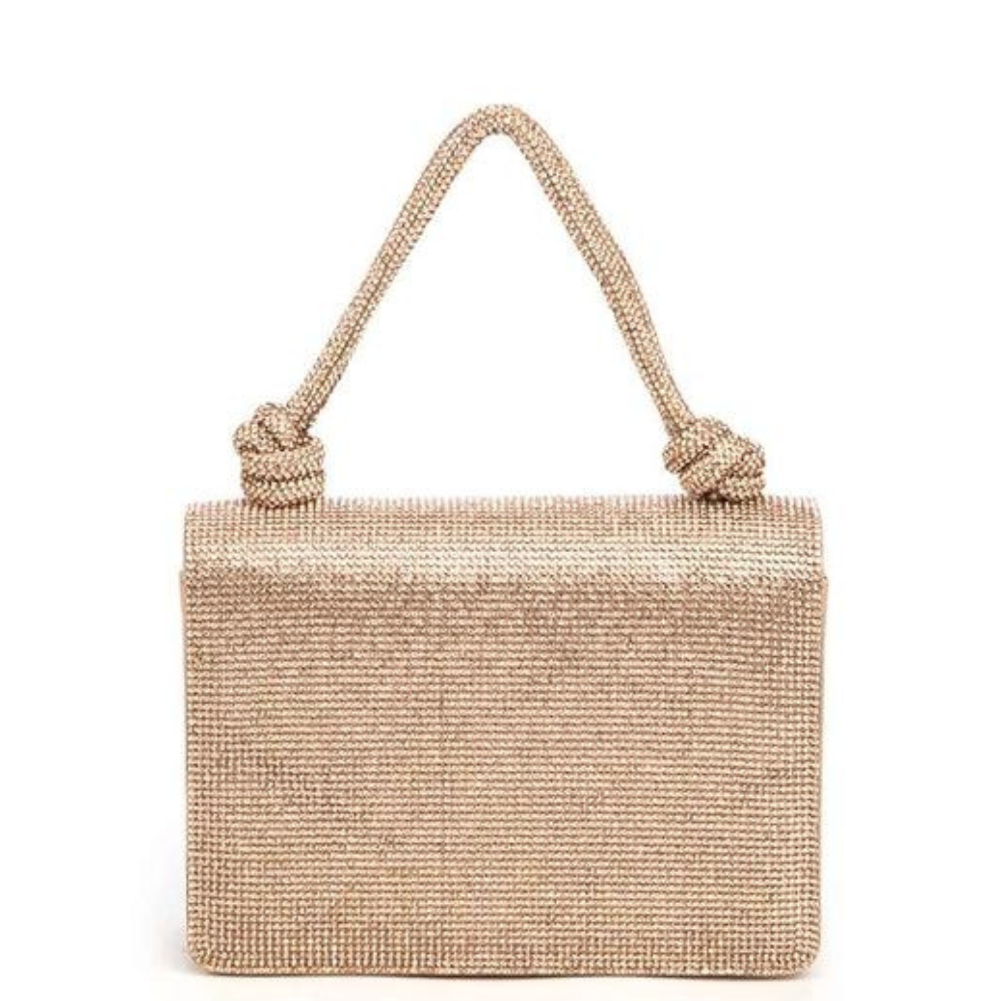 Small rhinestone top handle clutch bag with a sparkling exterior, ideal for bridal and party occasions, by private label.
