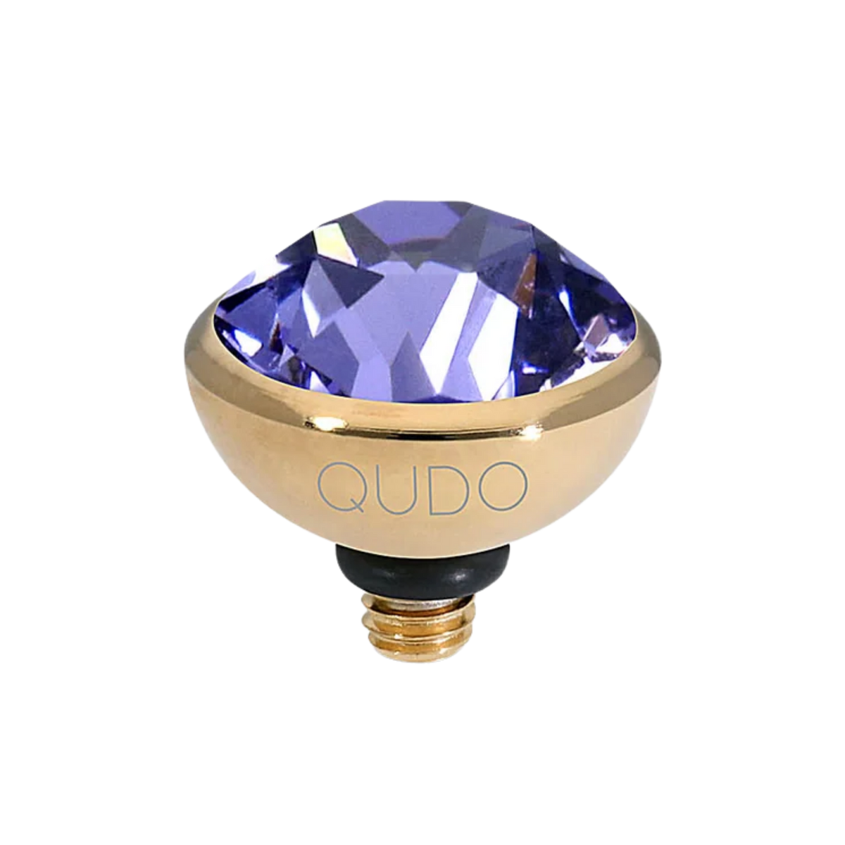 QUDO Bottone Top 10MM ring in tanzanite and gold, featuring a round interchangeable gemstone top