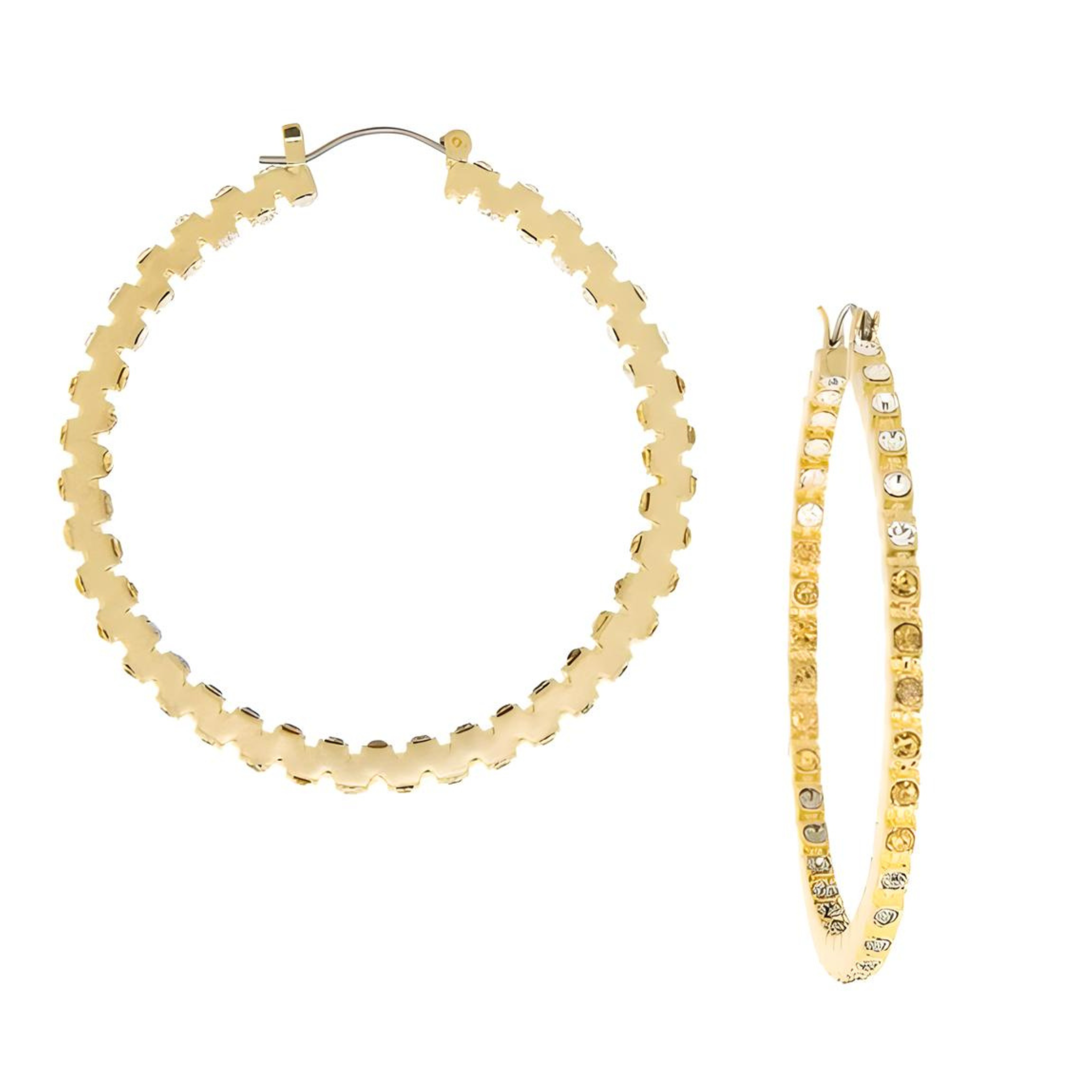 Marlyn Schiff round cut crystalized hoop earring with sparkling crystals, showcasing a sleek and elegant jewelry design.