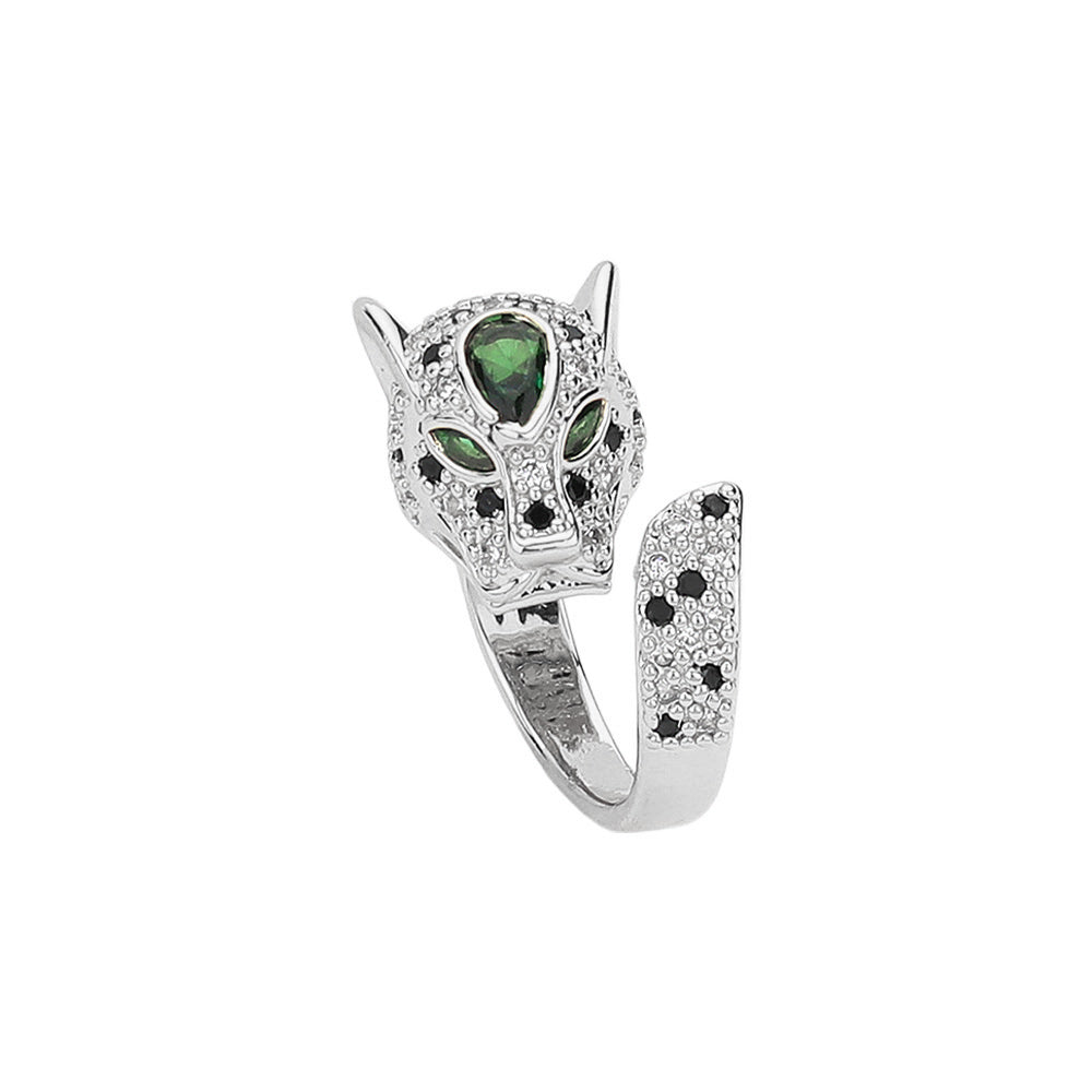 CZ stone paved brass metal leopard ring from Private Label Jewelry, showcasing intricate details and a stylish design.