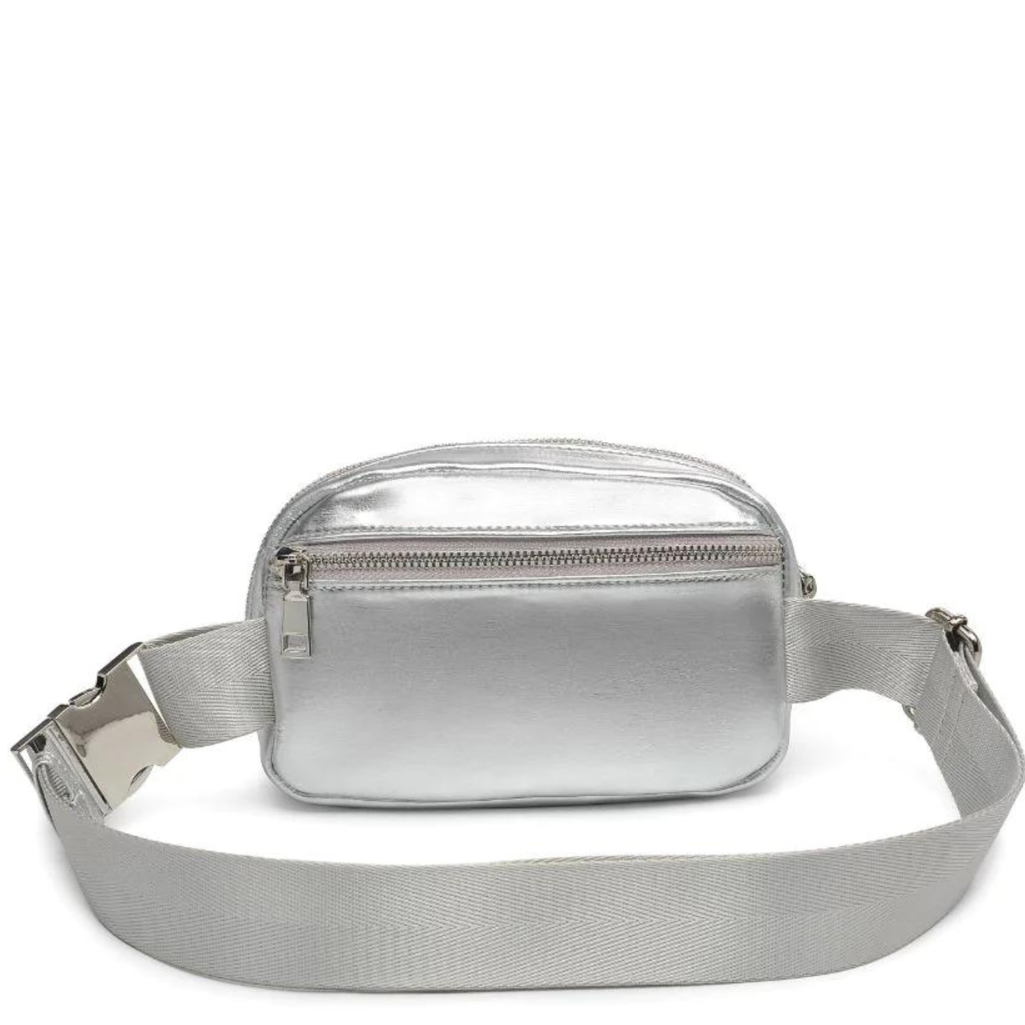 Urban Expressions Santi Belt Bag showing a stylish black leather design with adjustable strap and front zipper pocket.