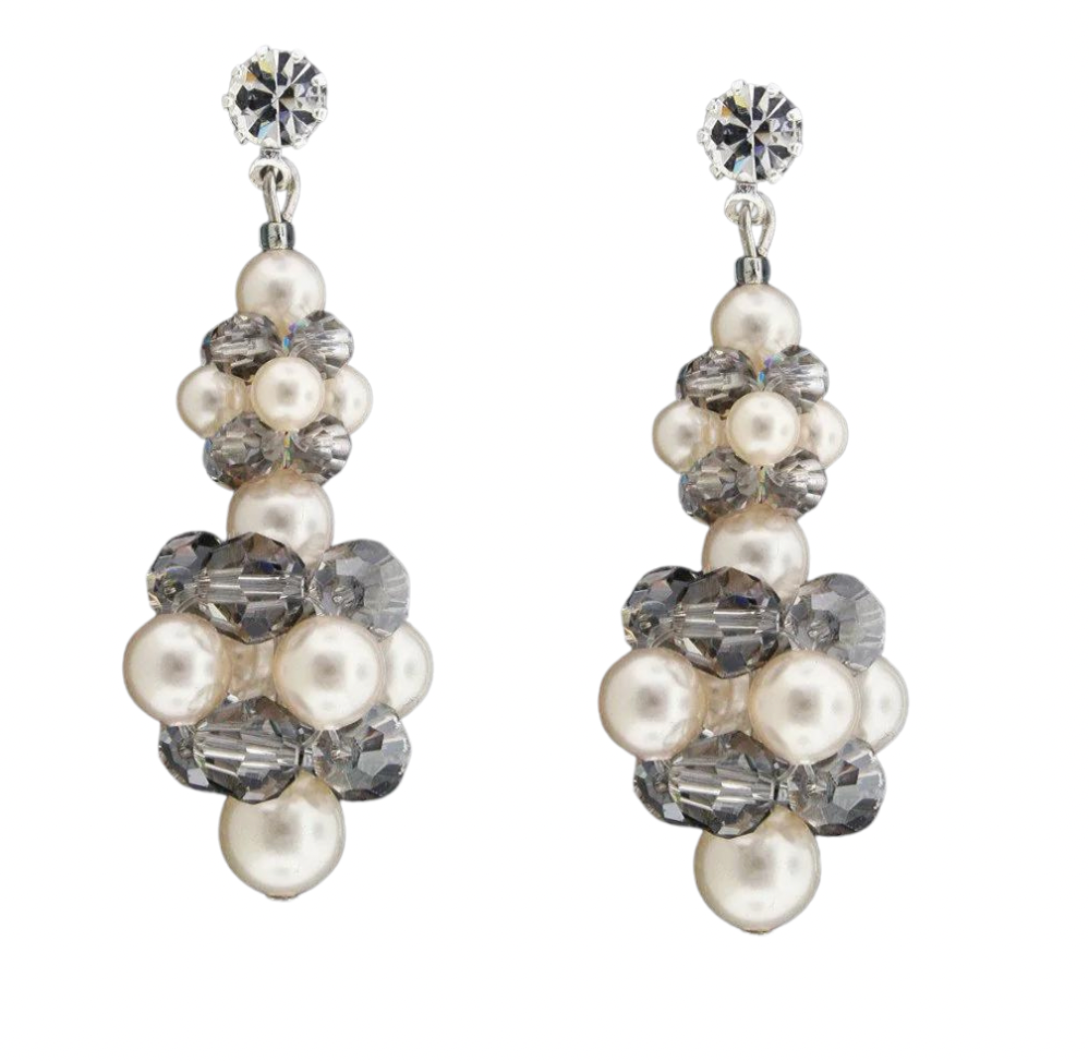 Silver & White Cluster Earrings - Let's Bag It