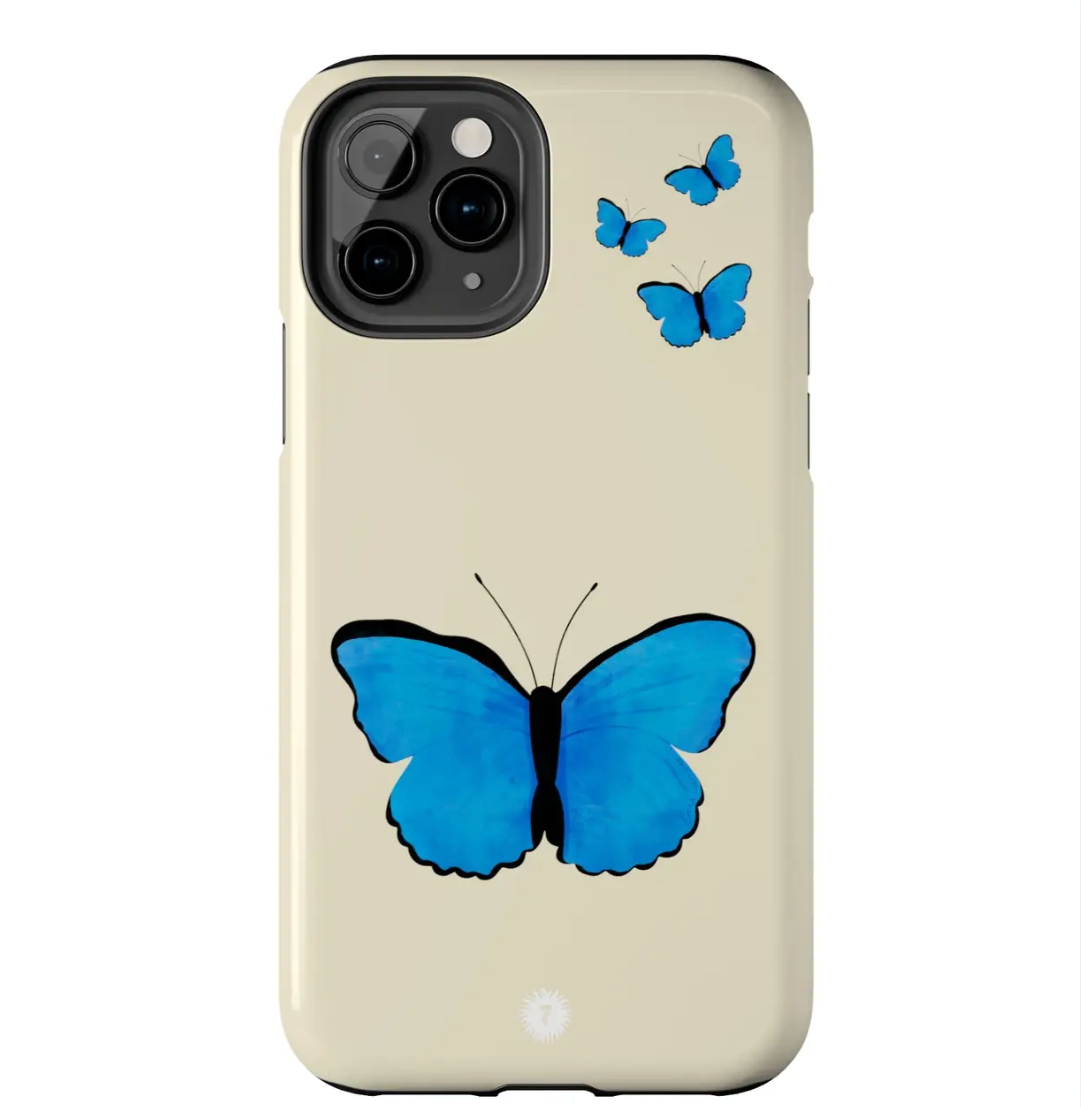 Cream butterfly painting mobile phone case with intricate artwork and protective design.