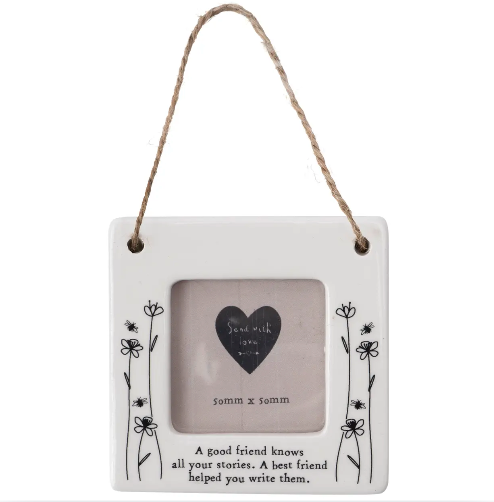 Mini ceramic photo frame featuring "best Friends" design, perfect for displaying cherished memories.