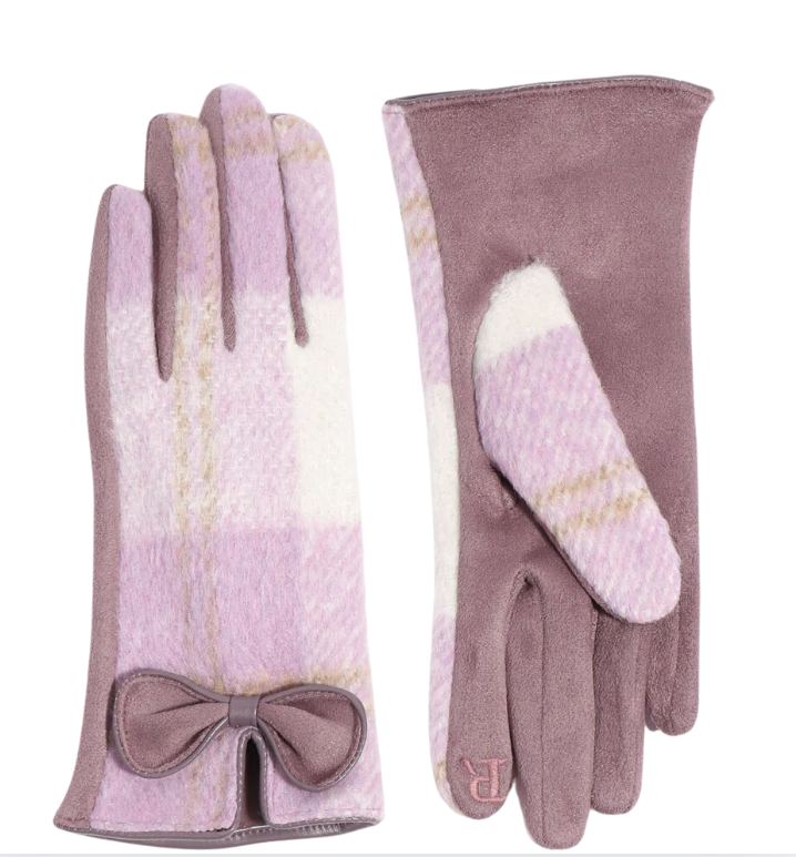 Purple Check Pattern Glove with Bow Embellishment and Lining - Let's Bag It
