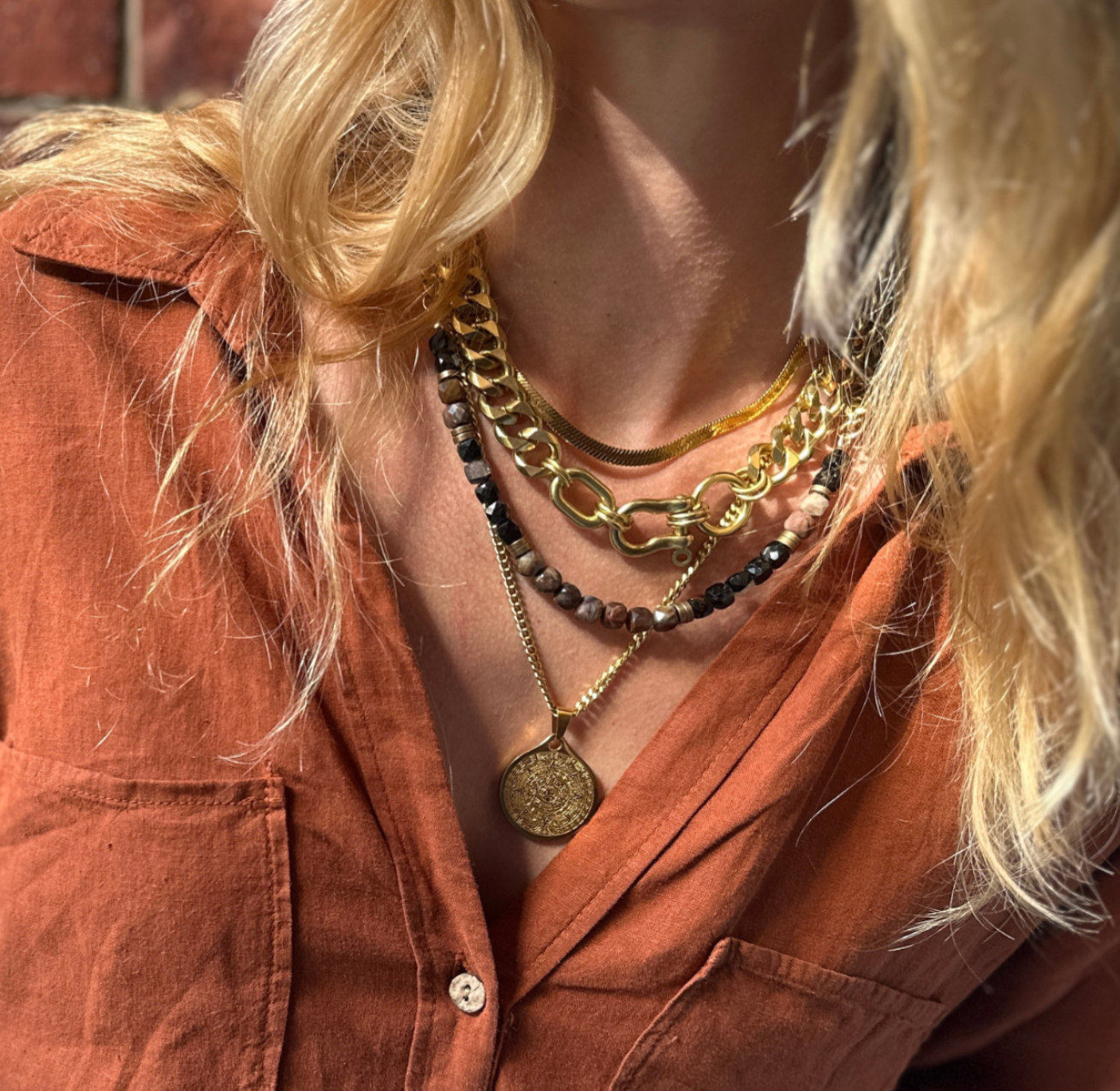 PETRIFIED WOOD & BLACK TOURMALINE -20" L