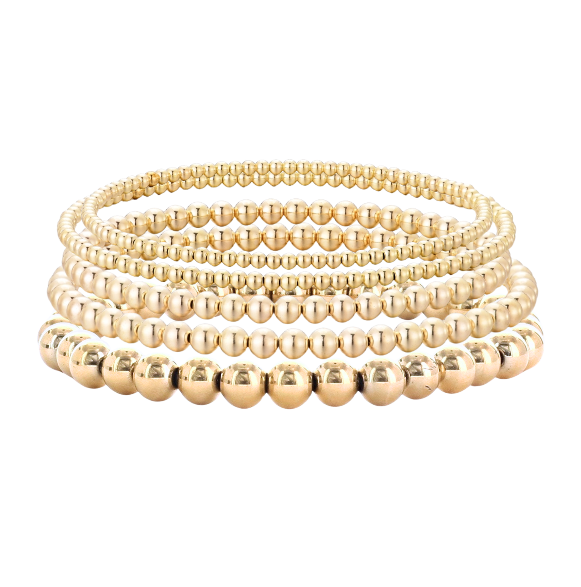 Set of five beaded stretch metal bracelets by The Skylar Project, featuring colorful beads and sleek metal accents.