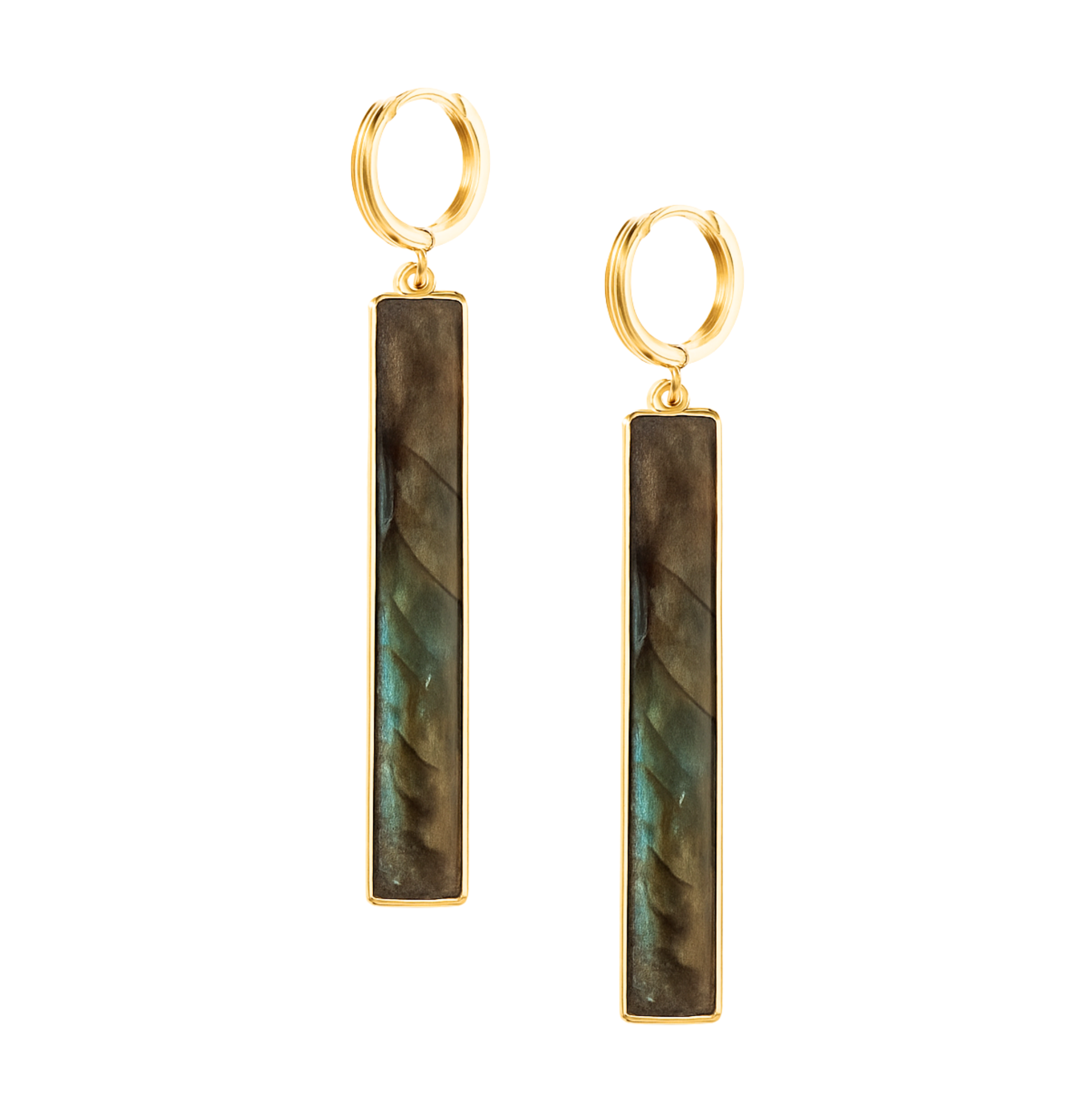 Gemstone Edge Huggie Hoop Earring Gold - Labradorite
