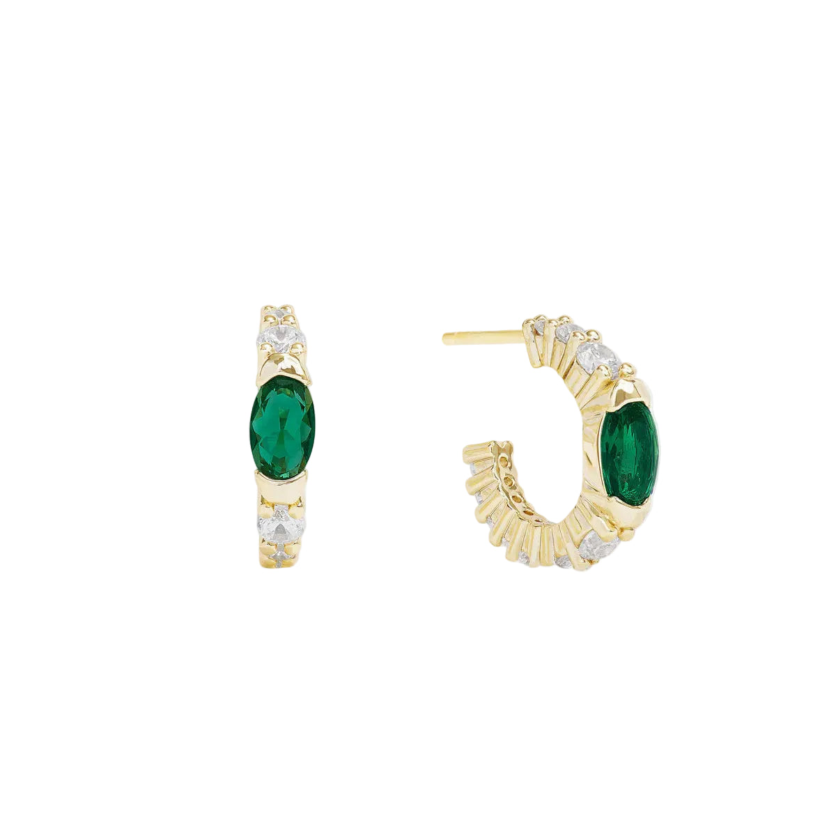Silver hoop earrings called The Maven Huggies by Melinda Maria with a sleek, minimalist design and polished finish.