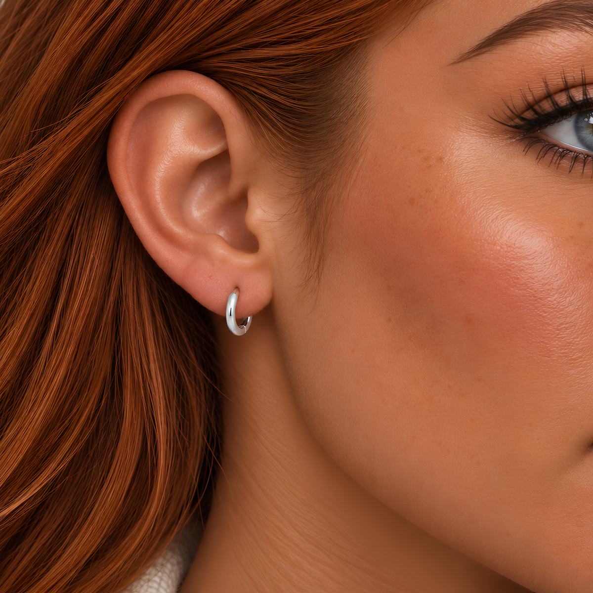 Dainty small huggie hoop earrings in gold from Private Label, close-up view showing smooth, polished surface and secure clasp.