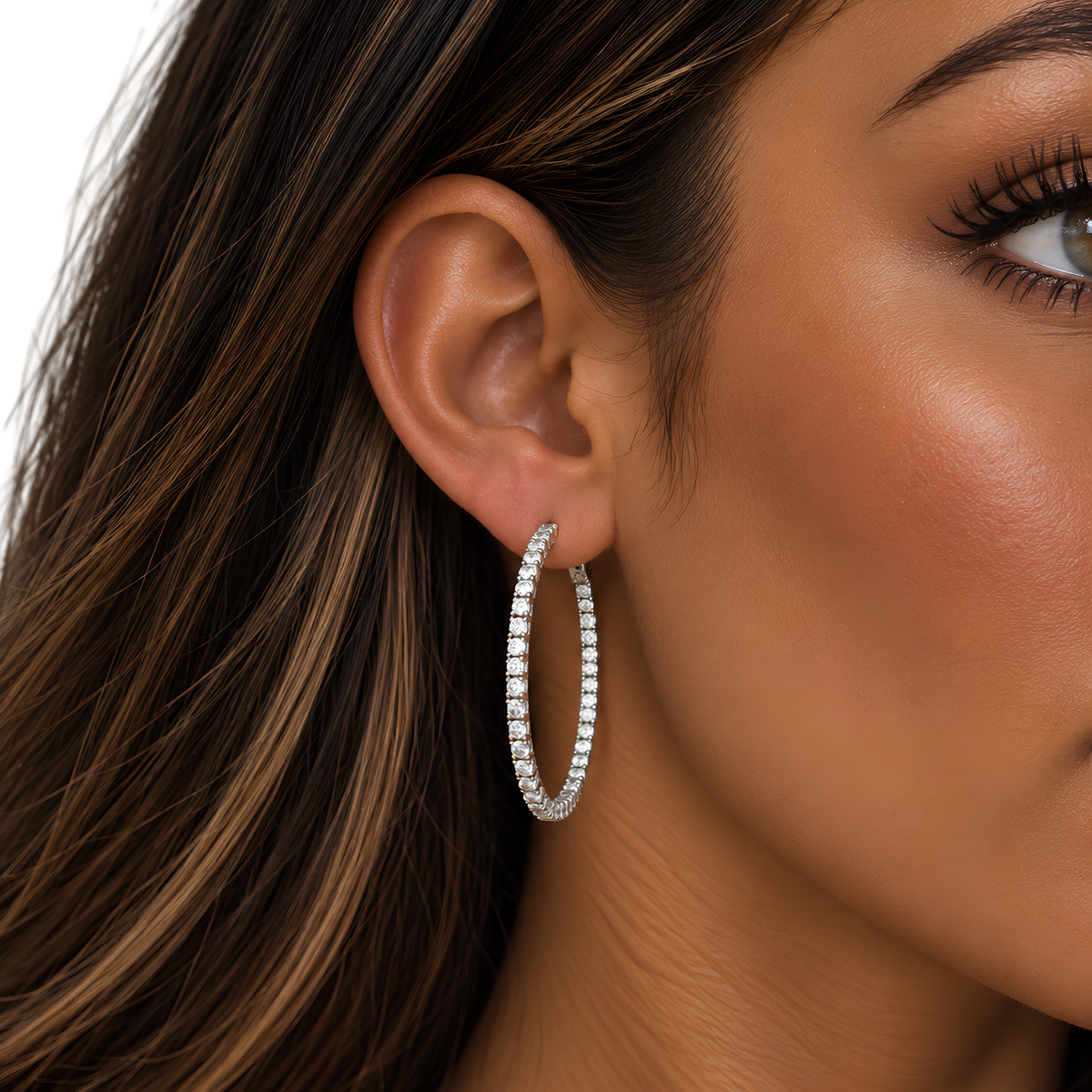 Large wrap-around sterling silver hoop earrings by Private Label Jewelry, showcasing bold, shiny circular ear jewelry design
