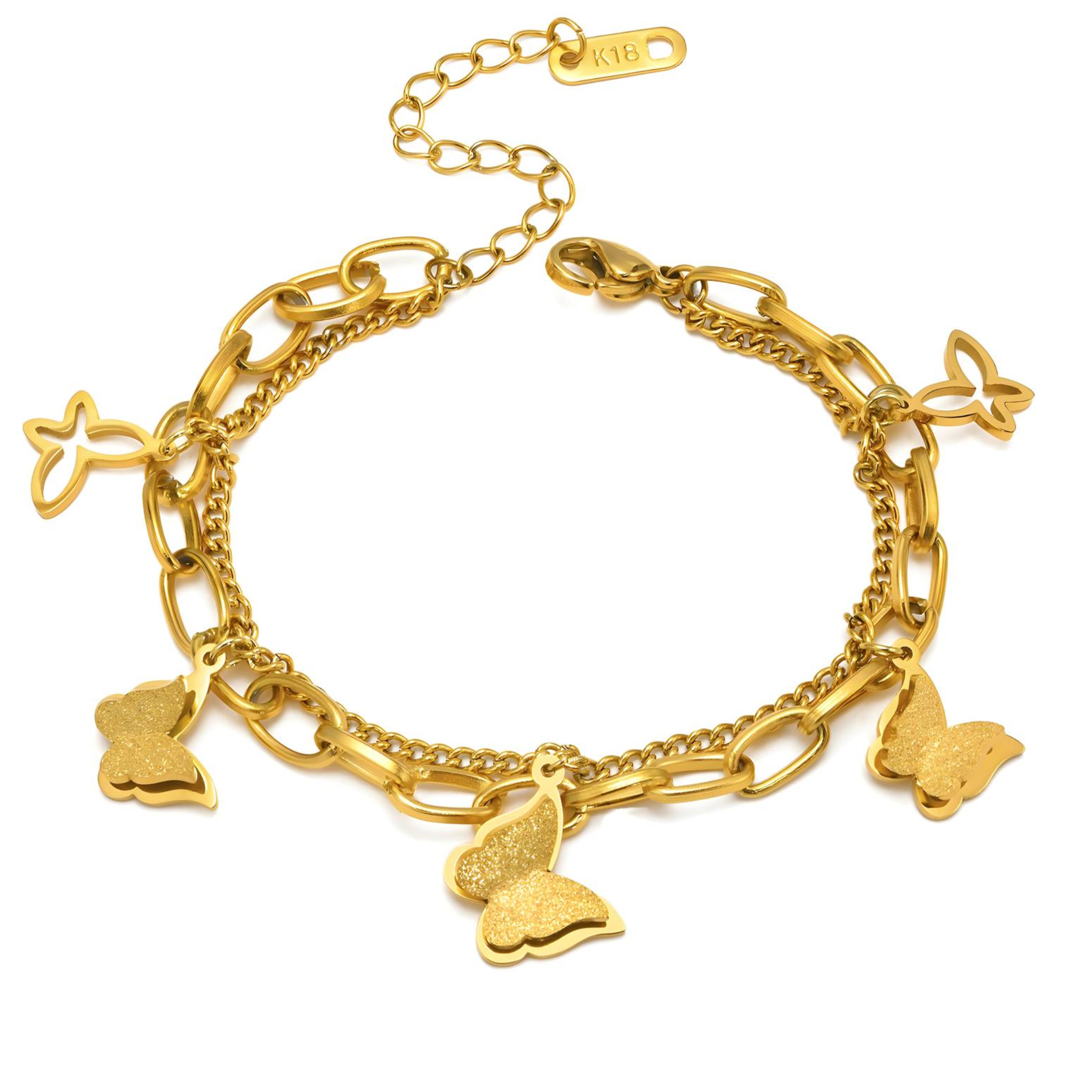 Private label butterflies bracelet featuring delicate butterfly charms on a sleek metal band, perfect for elegant accessories.