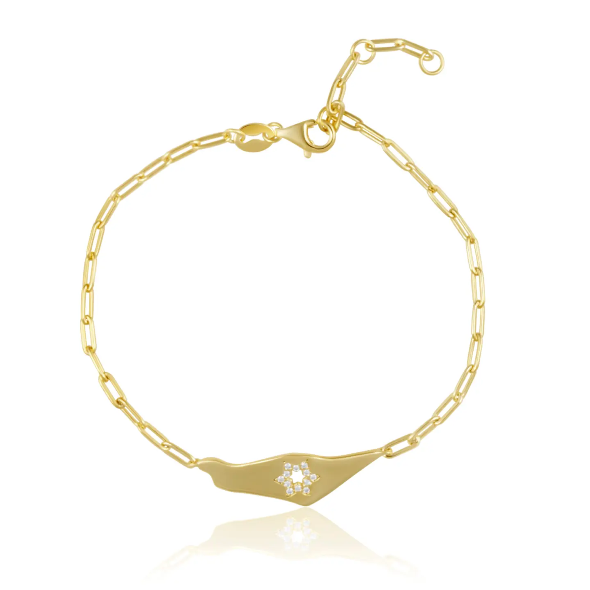 Silver Star of David bracelet by Sahira Jewelry Design featuring a detailed star pendant on a sleek chain.