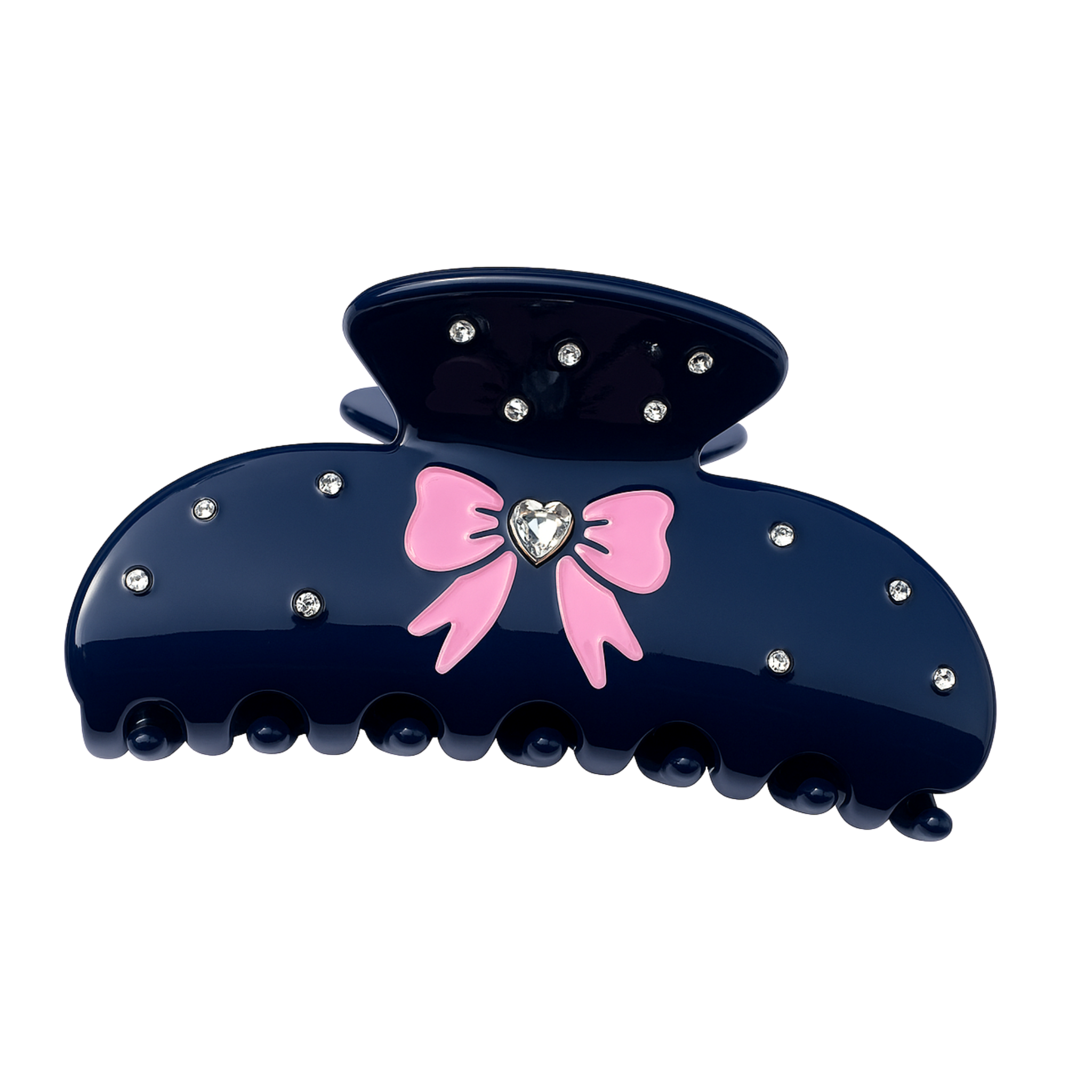 Gorgeous Navy Hair Clip with Pink Bow and Rhinestones