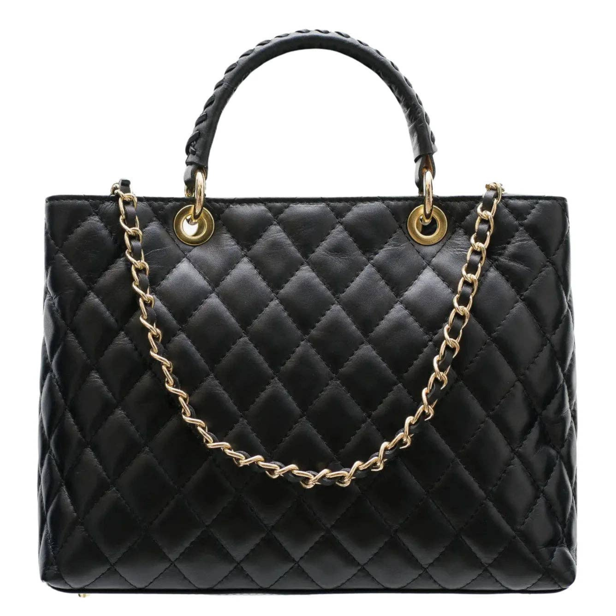 Quilted Genuine Leather Tote - Let's Bag It