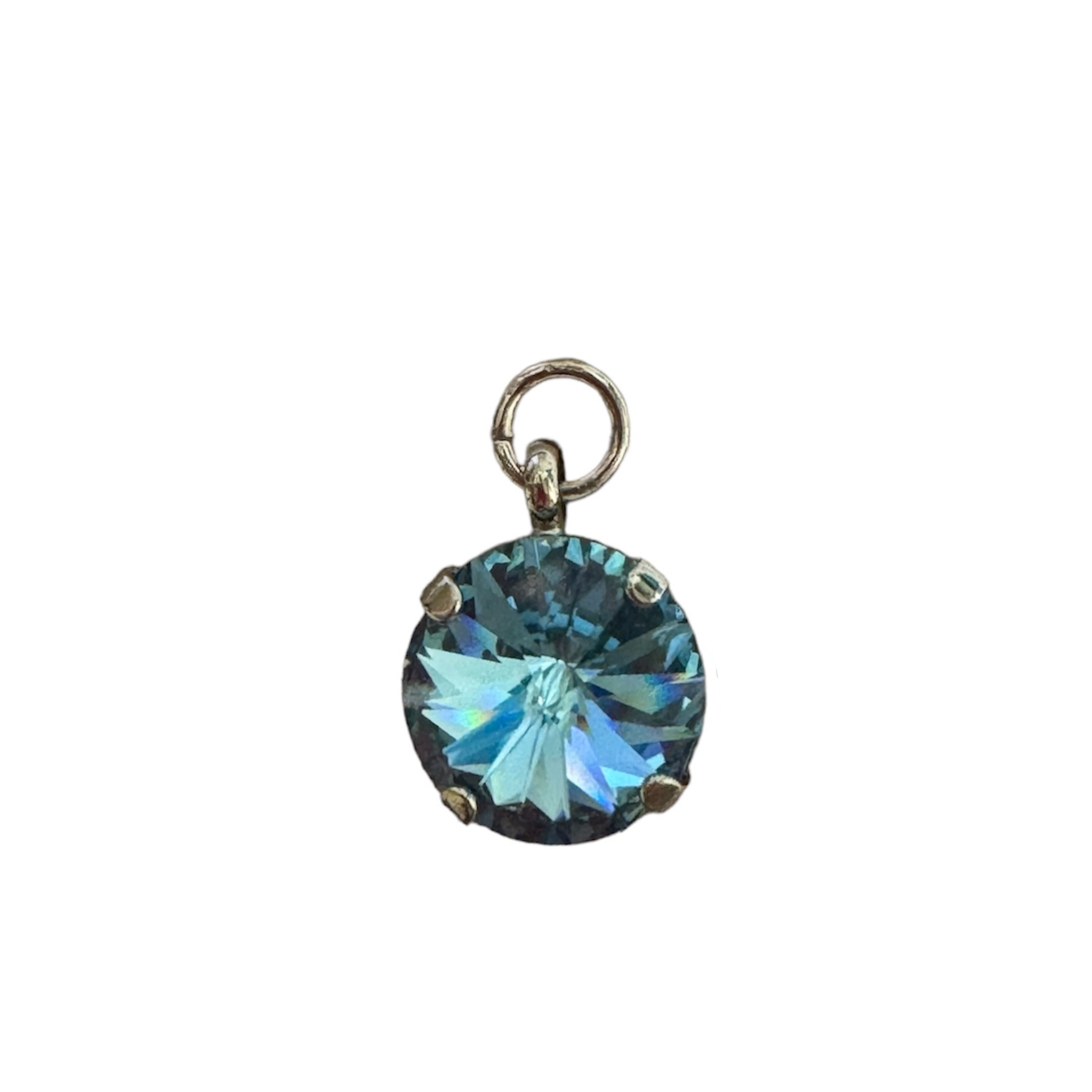 12MM aqua crystal charm with a smooth finish, featuring a vibrant blue hue, ideal for jewelry making and crafting.
