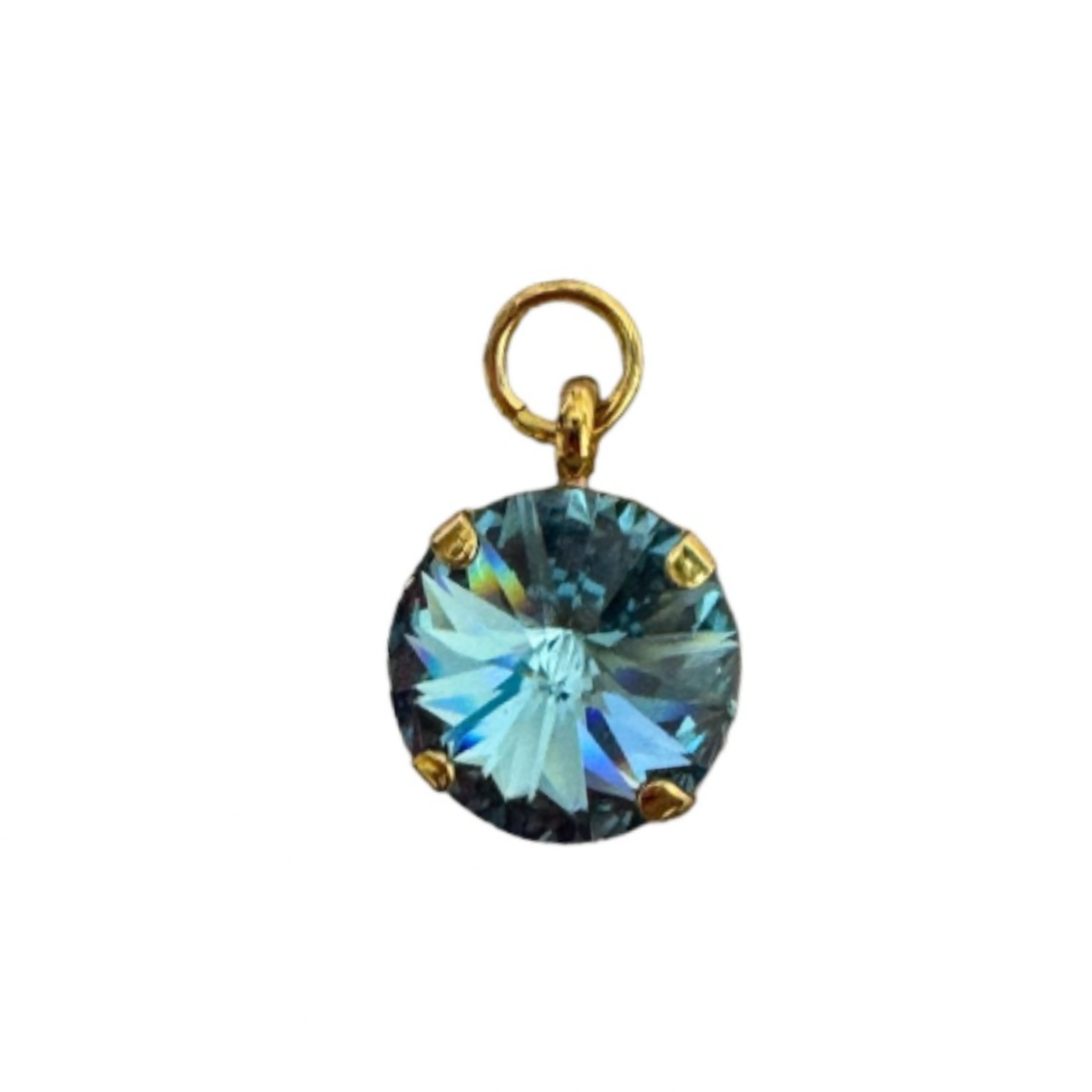12MM aqua crystal charm featuring a vibrant blue hue, ideal for adding sparkle to jewelry designs.