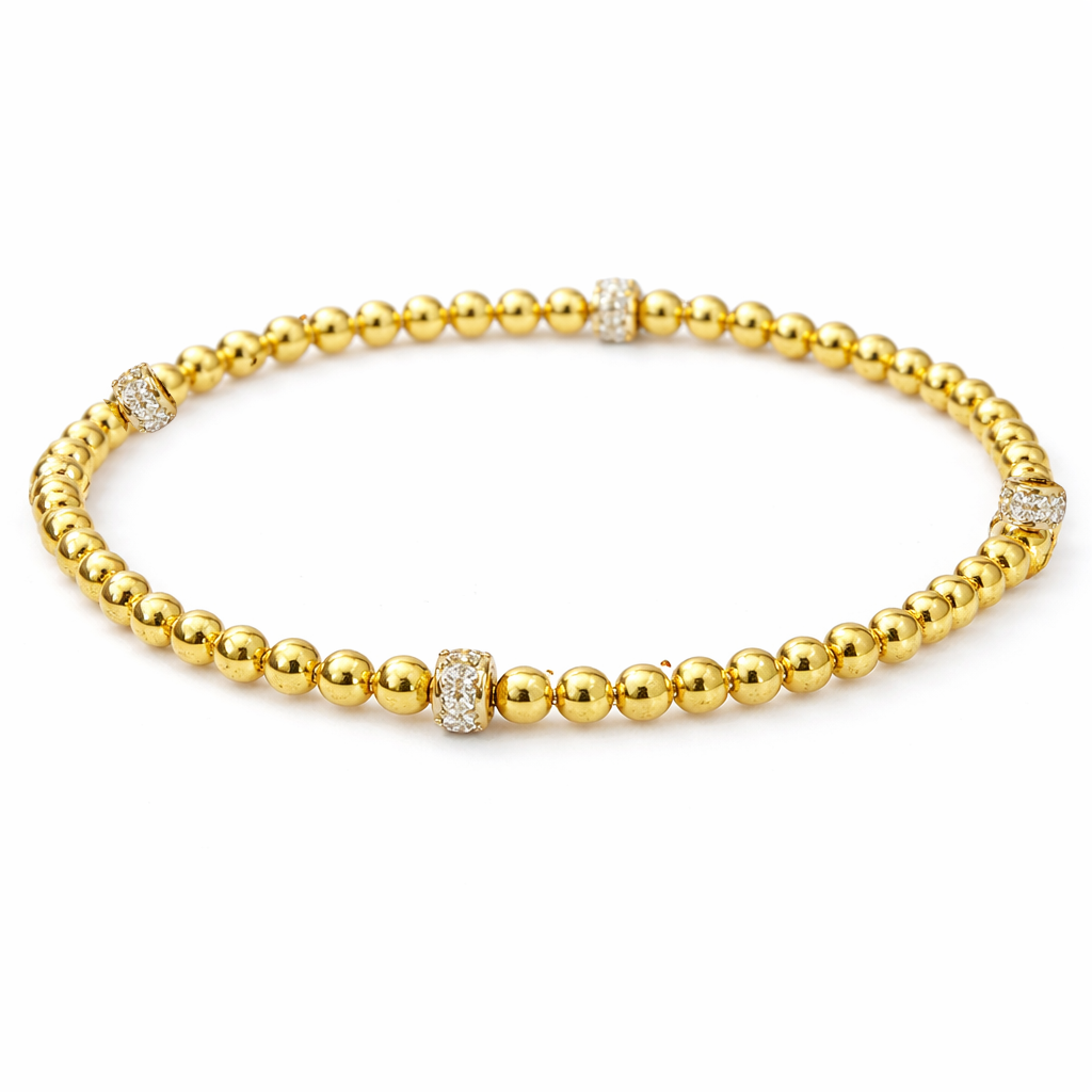 Gold Beaded Bracelets w/ Silver CZ Spacers