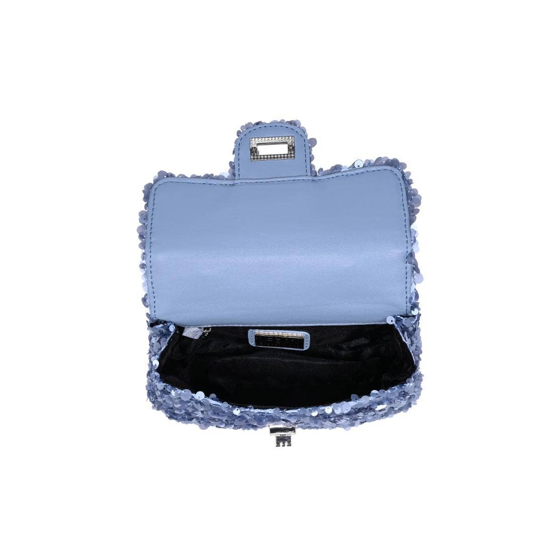 Urban Expressions Ella evening bag with sleek design, featuring a black faux leather exterior and silver hardware.