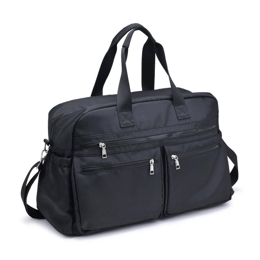 Urban Expressions Navigator Multi Compartment Weekender bag with multiple pockets and sleek design on a neutral background.