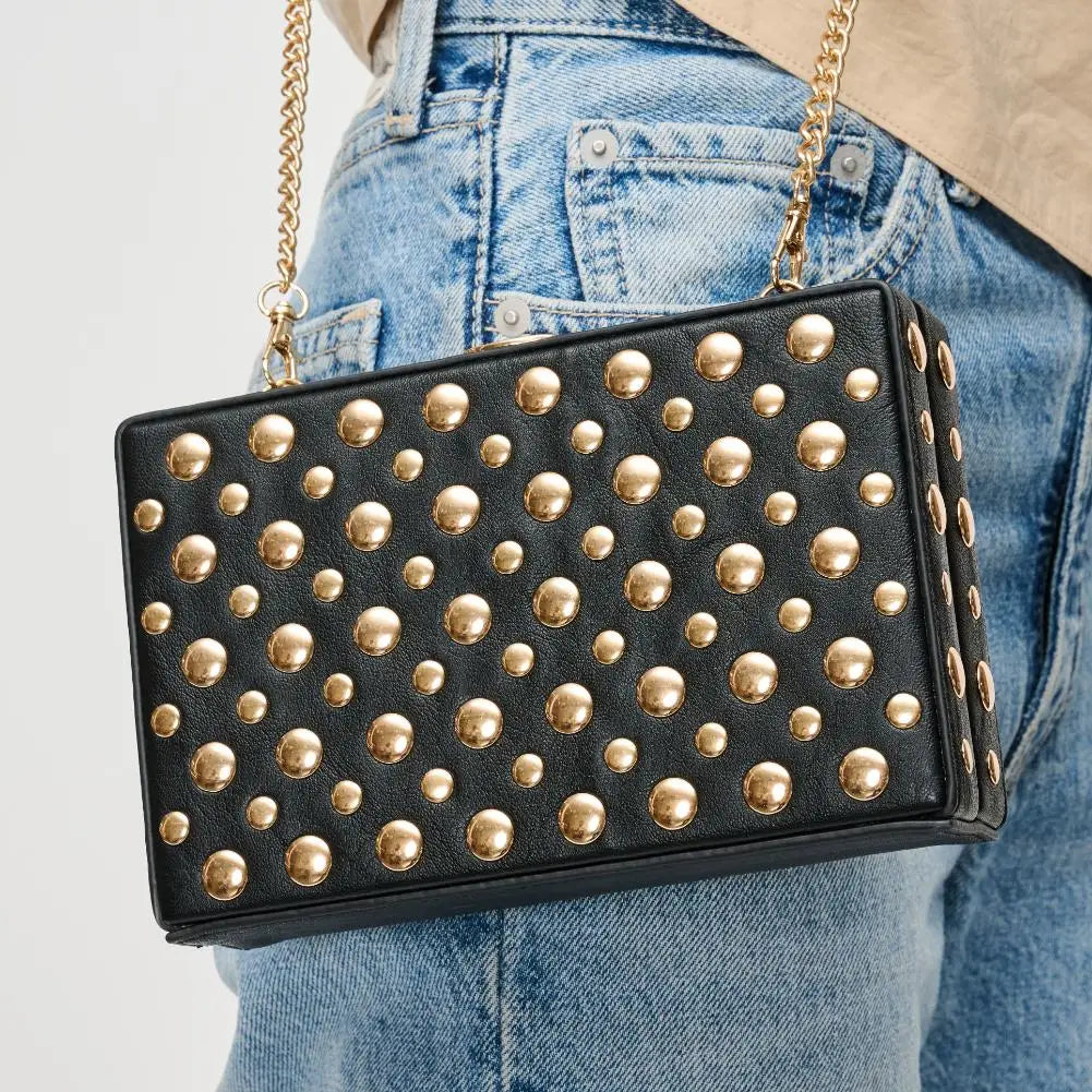 Urban Expressions Desi studded clutch bag with intricate embellishments and a sleek design.