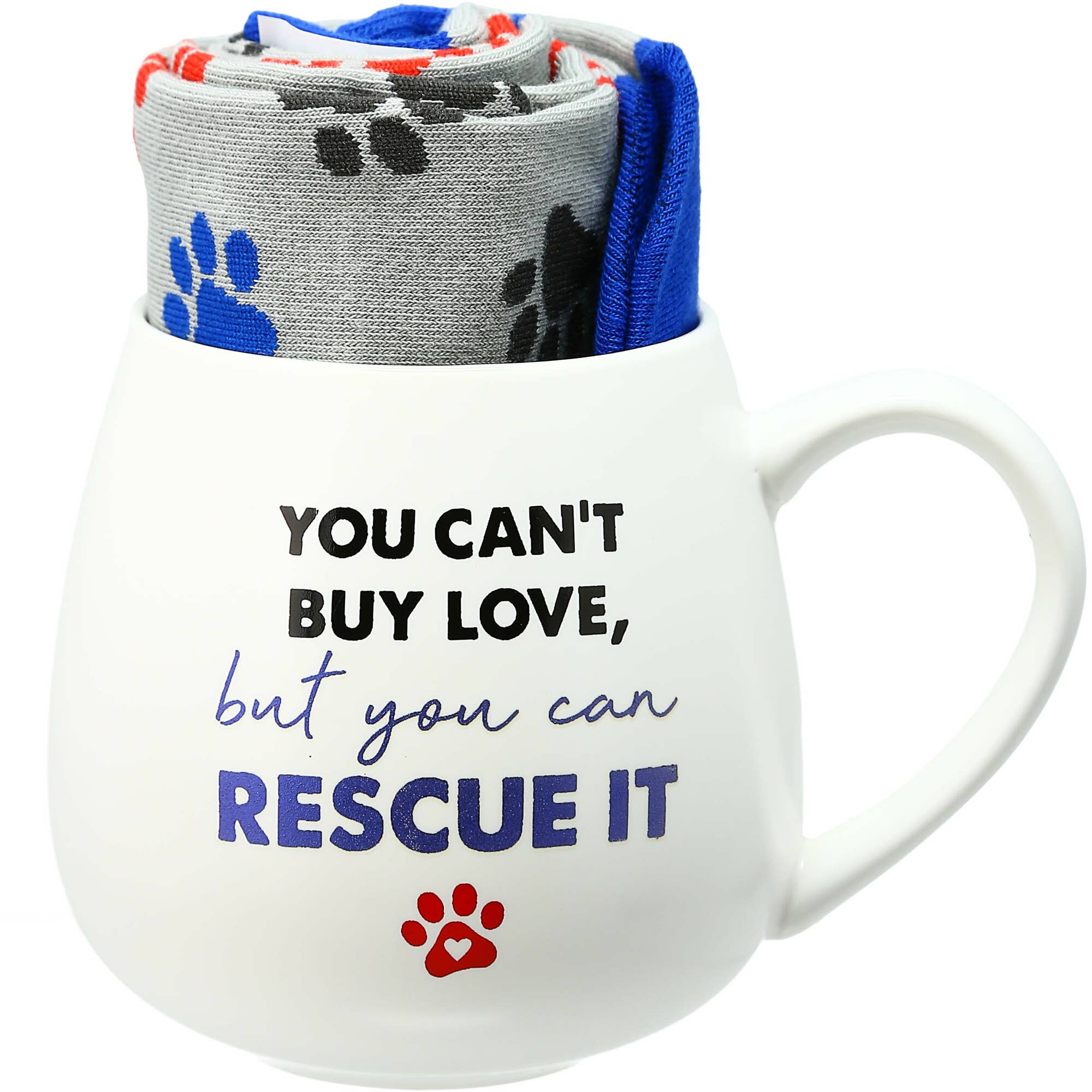 Pavilion Rescue mug and sock set featuring a 15.5 oz ceramic mug and cozy socks in a stylish arrangement.