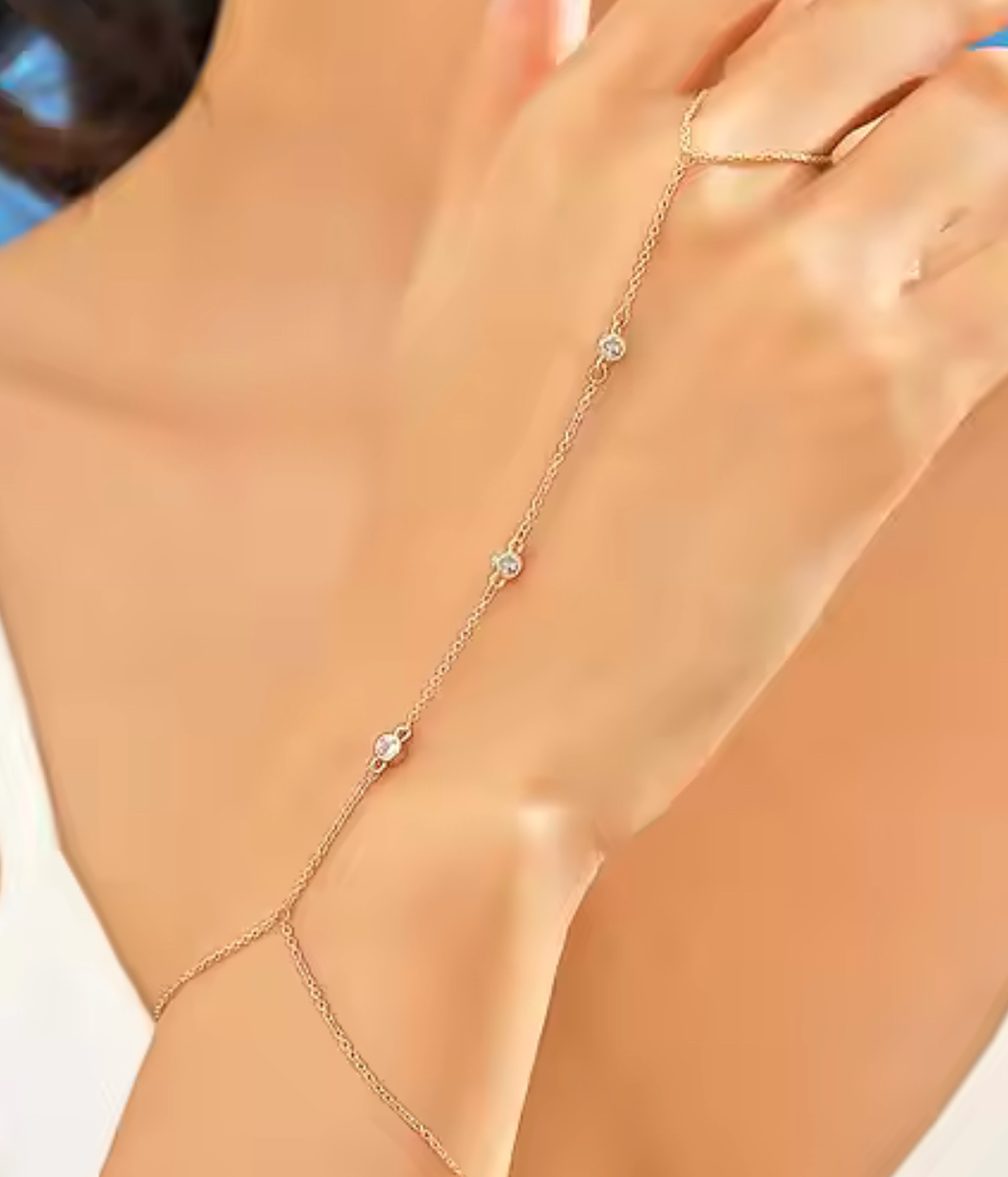 3-Hand Chain Steel, Ring and Bracelet Crystal Chain