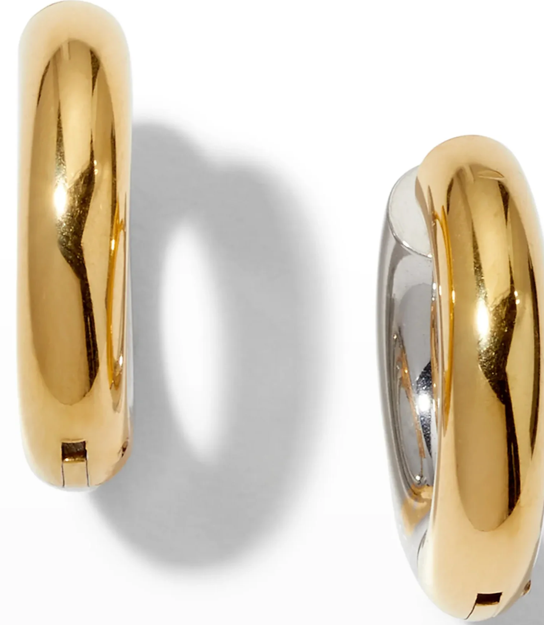 Two-tone earrings with hinge French cleat closure, featuring a stylish design and elegant color combination.
