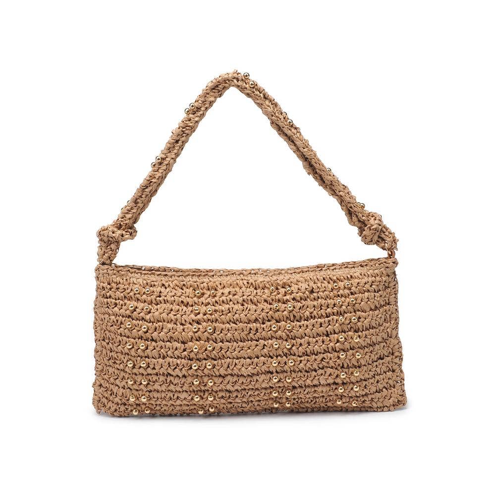 Clarissa Seasonal Straw Shoulder Bag by Urban Expressions, featuring a woven design and stylish shoulder strap.