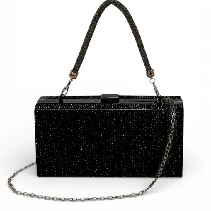 Convertible Top Handle Rhinestone Box Clutch Bag