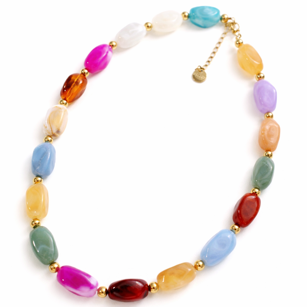Color Lover Stone Necklace by BELJOY featuring colorful stones and a delicate chain design.