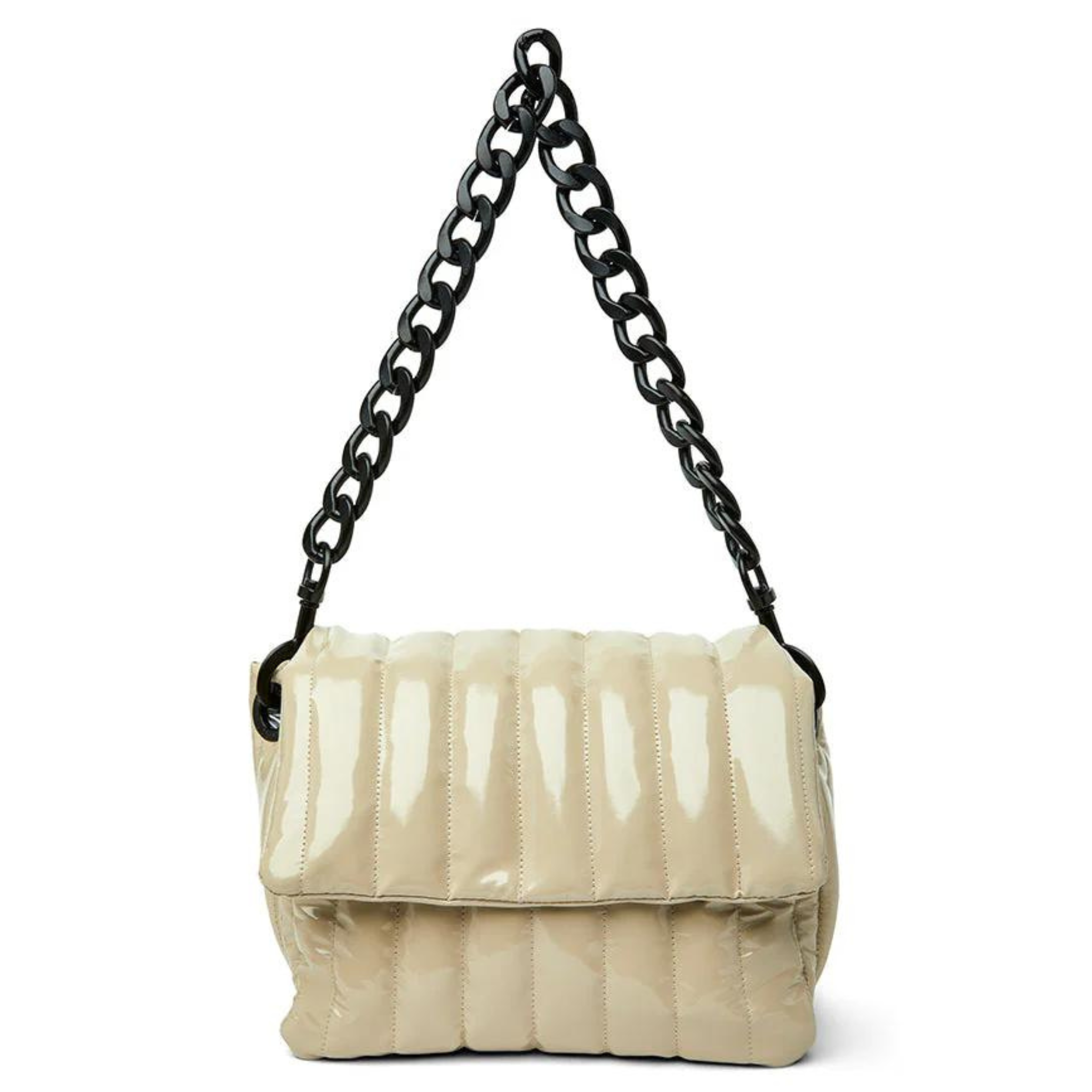 Blonde patent leather BAR BAG by Think Royln, showcasing a stylish design and compact size for everyday use.