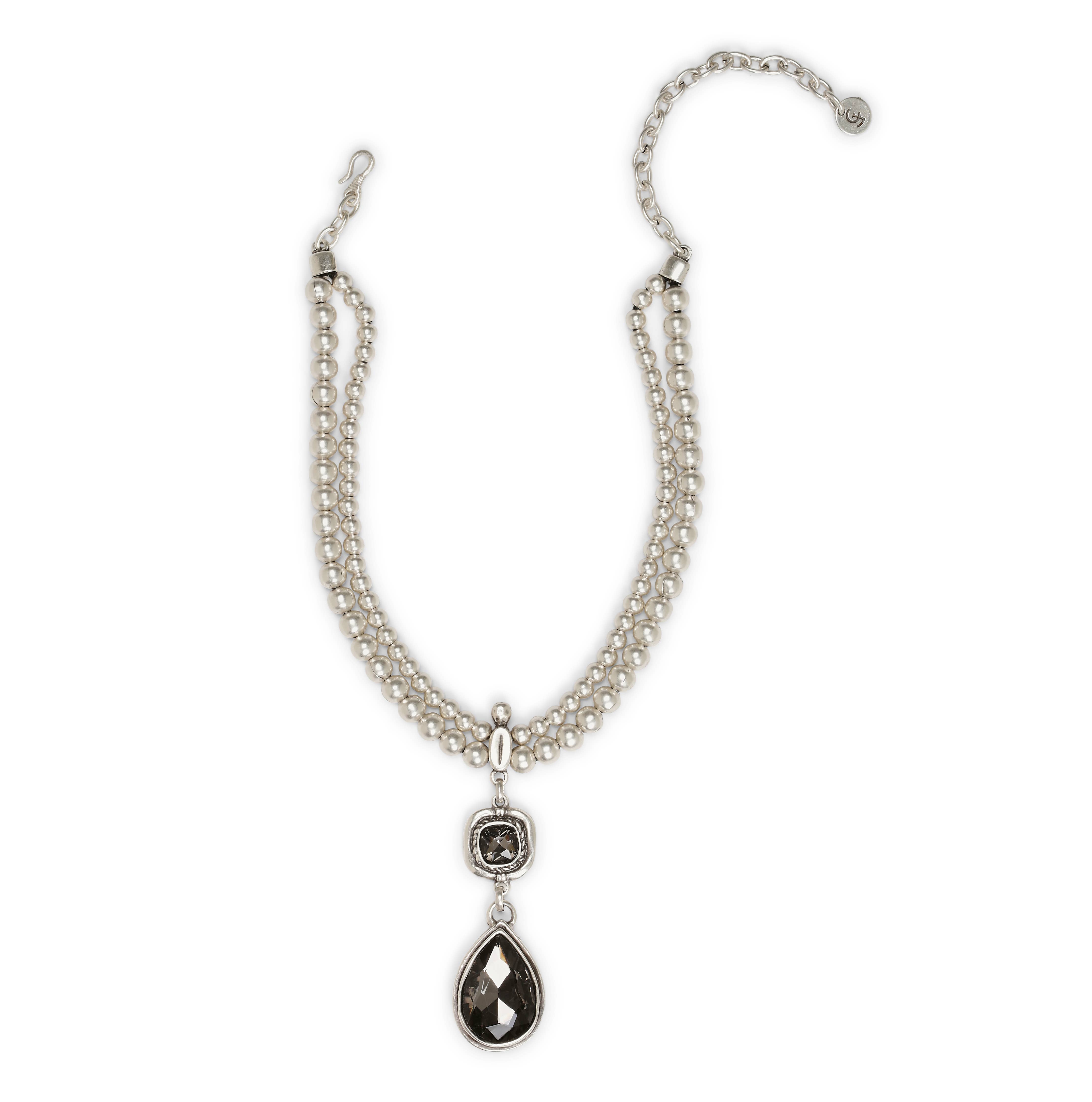 Handmade Smoky Crystal Pewter Necklace - NN3131