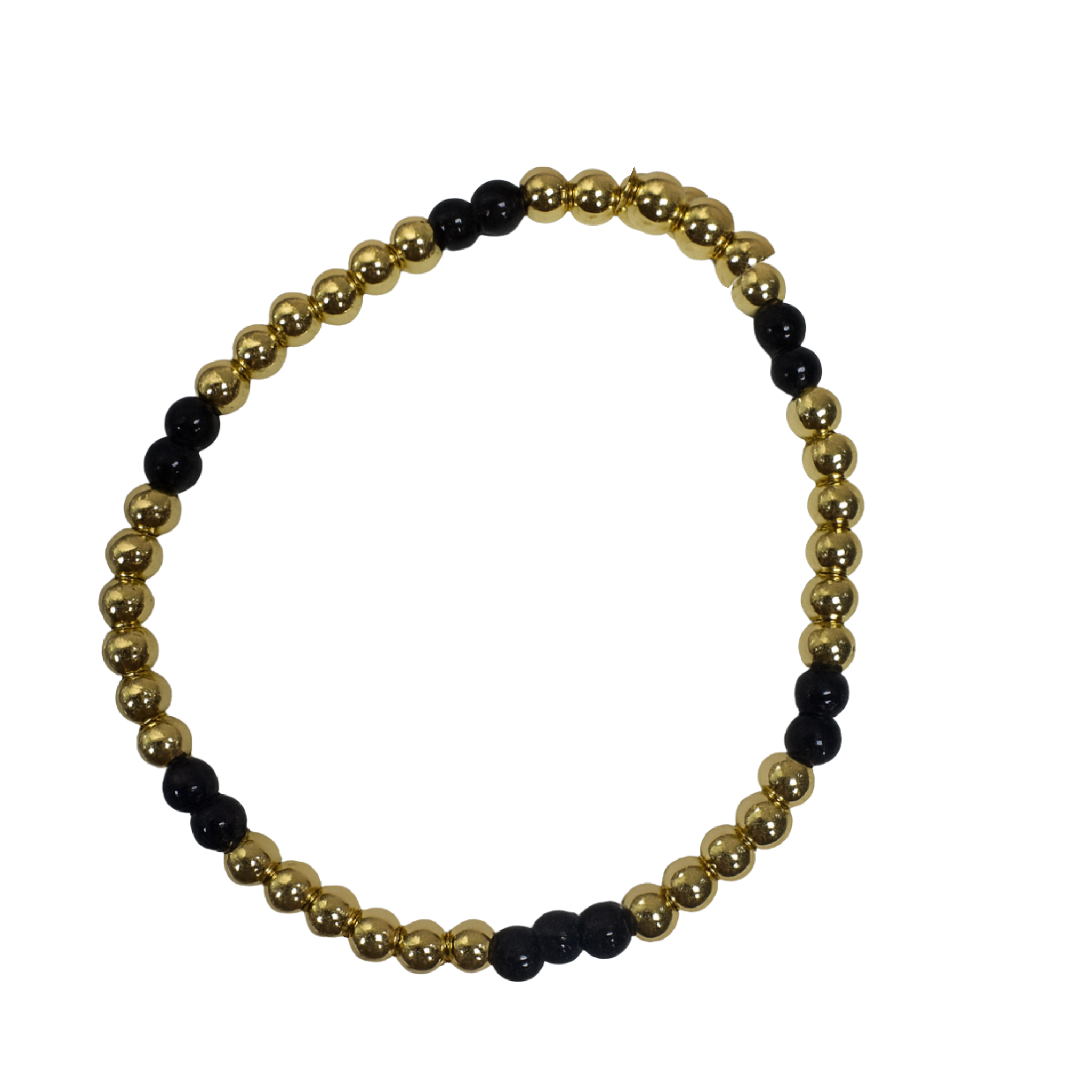 Black hair clip with rhinestones from The Skylar Project, featuring a 4mm beaded bracelet with colorful beads.