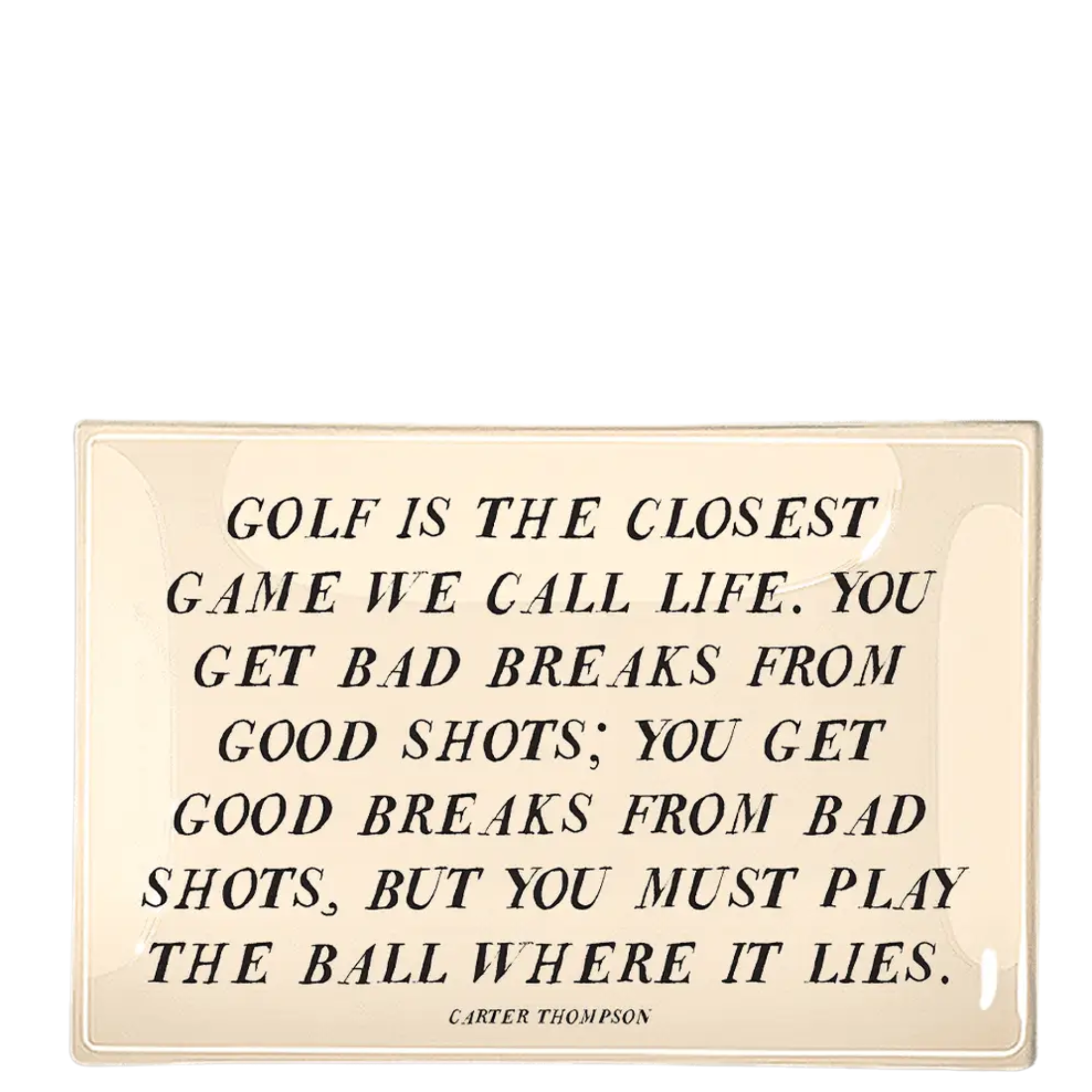 Bens Garden decoupage glass tray featuring a golf theme with vibrant colors and intricate designs.