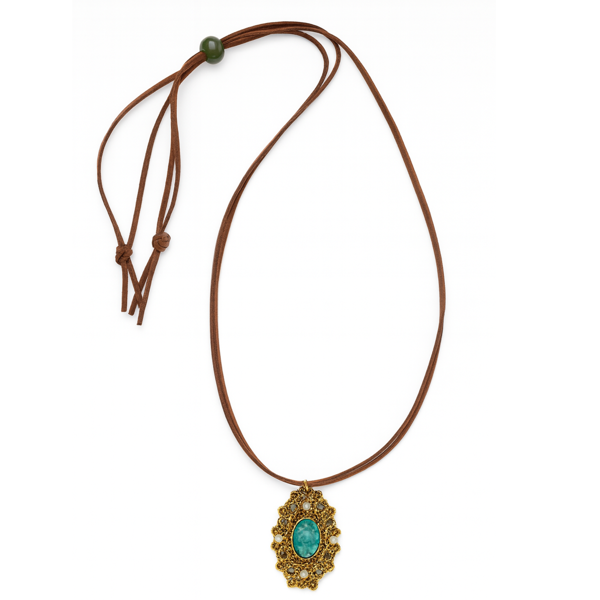 Repurposed Vintage Gold Filigree Green Mottled Brooch Necklace