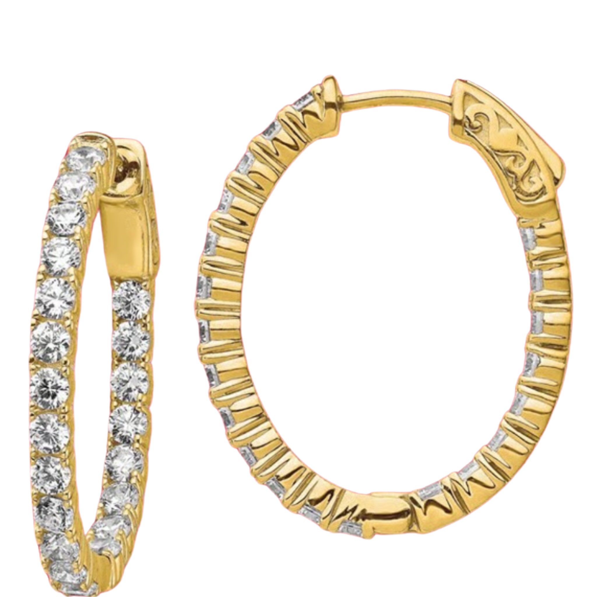 Medium CZ hoop earrings by Private Label on a black background.