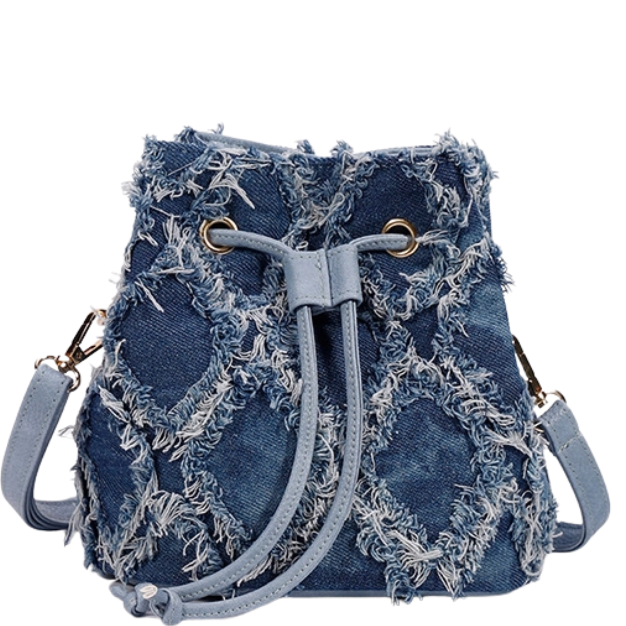 Distressed Drawstring Denim Bucket Bag