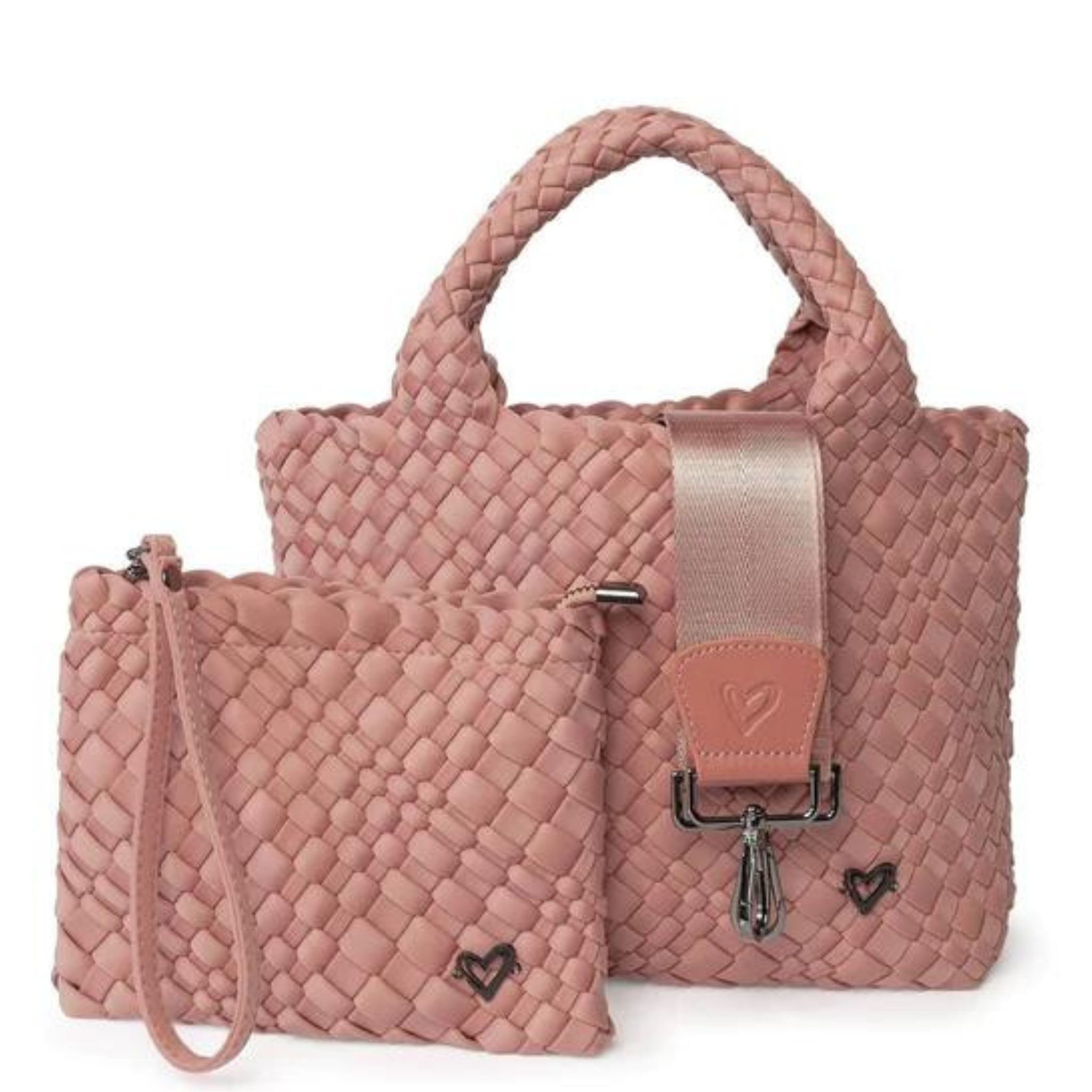 Black Prénelove Brandon hand-woven mini tote handbag with studded details, featuring a sleek, compact design for everyday use.