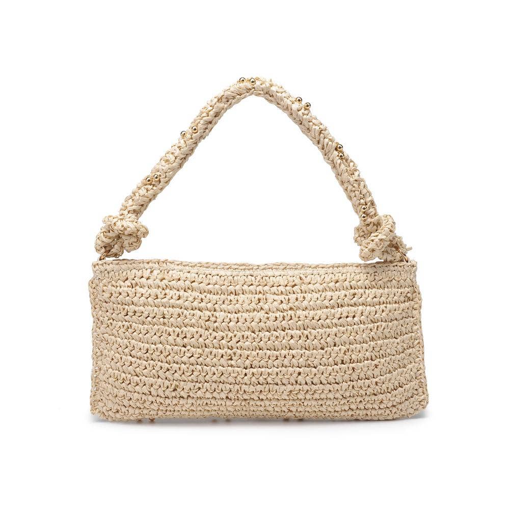 Clarissa Seasonal Straw Shoulder Bag by Urban Expressions featuring a stylish woven design and comfortable shoulder strap.