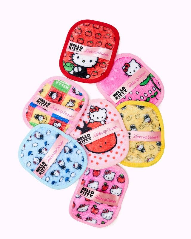 Hello Kitty Classic 7-Day Set by The Original MakeUp Eraser, featuring colorful Hello Kitty themed makeup remover cloths and accessories.