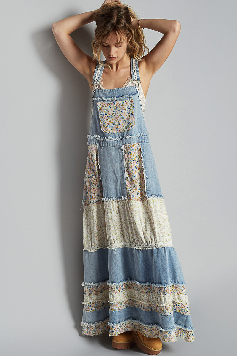Vintage Washed Front Pocket Floral Contrast Dress