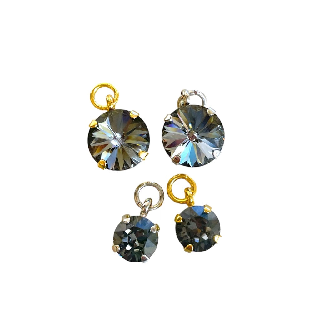 Black patina crystal charm designed for hoops and necklaces, featuring intricate detailing and a unique, elegant finish.