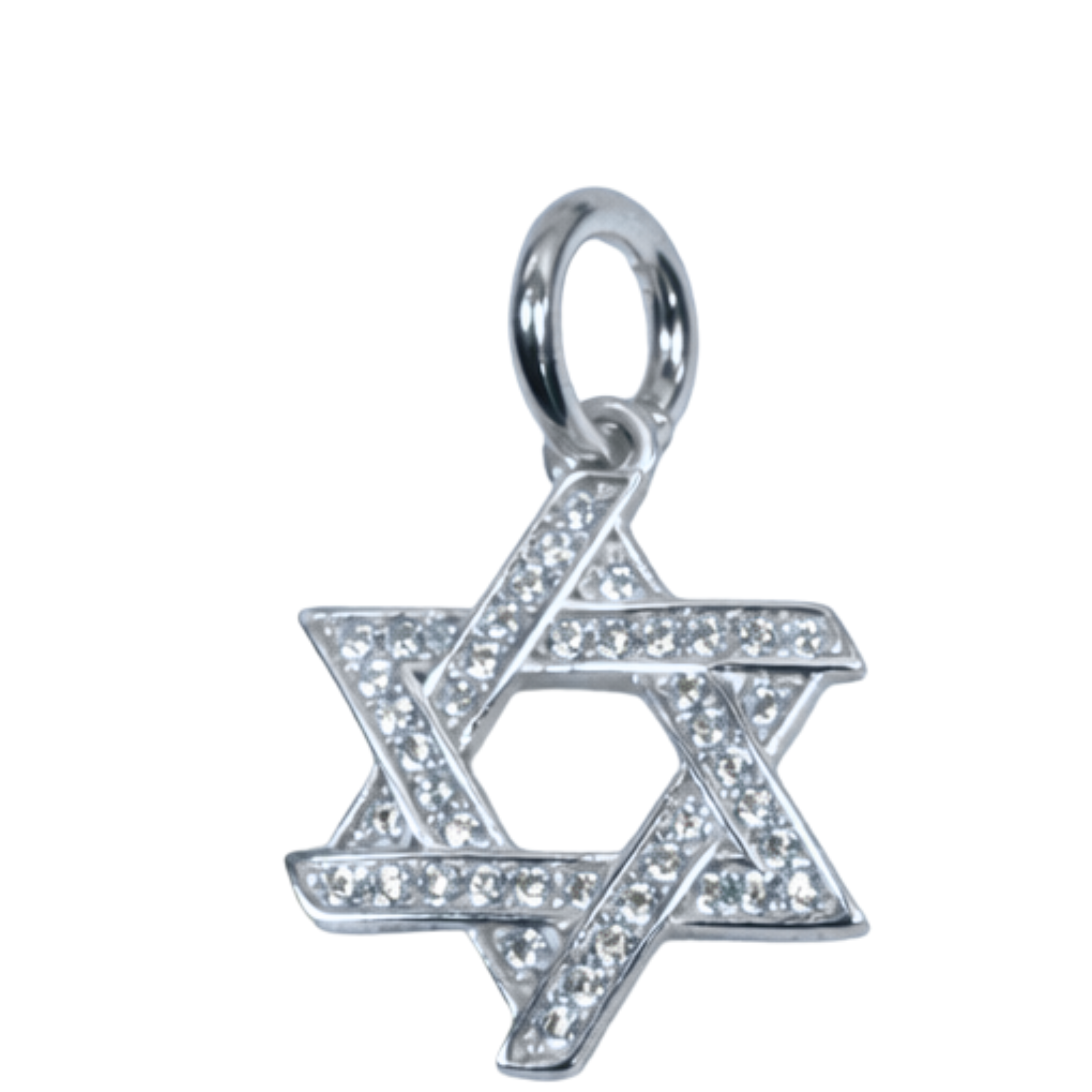 Medium size CZ Star of David charm in silver, featuring intricate detailing and sparkling stones for added elegance.