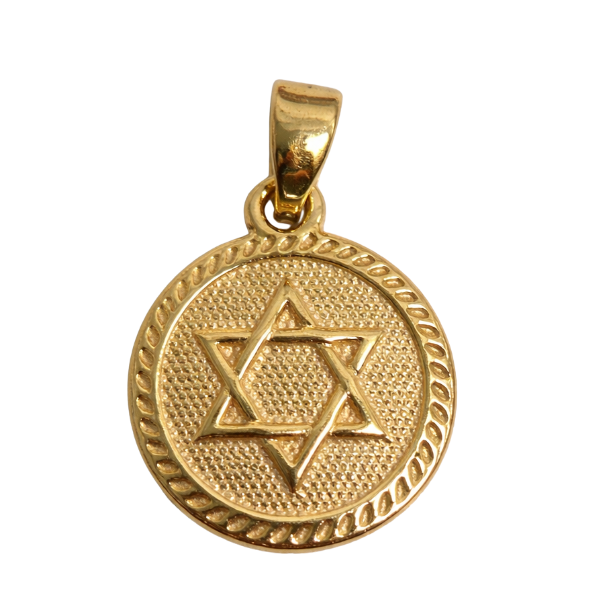 Circled Star of David charm from Private Label featuring intricate design and shiny finish on a neutral background.
